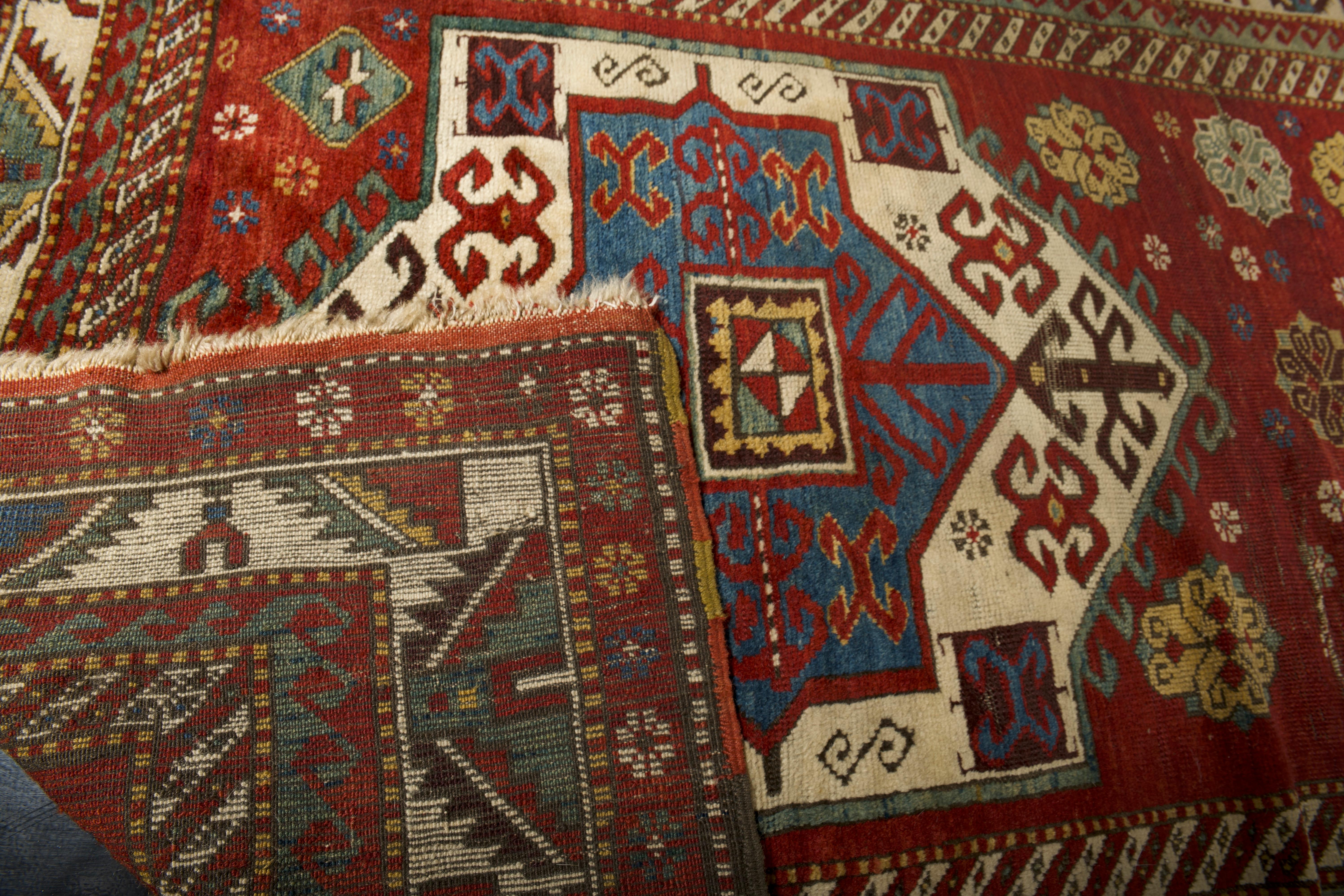 Antike kaukasische Kazak Teppich 4'3
