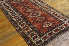 1890s Antique Tribal Geometric Coral Caucasian Kazak Handknotted Wool Rug