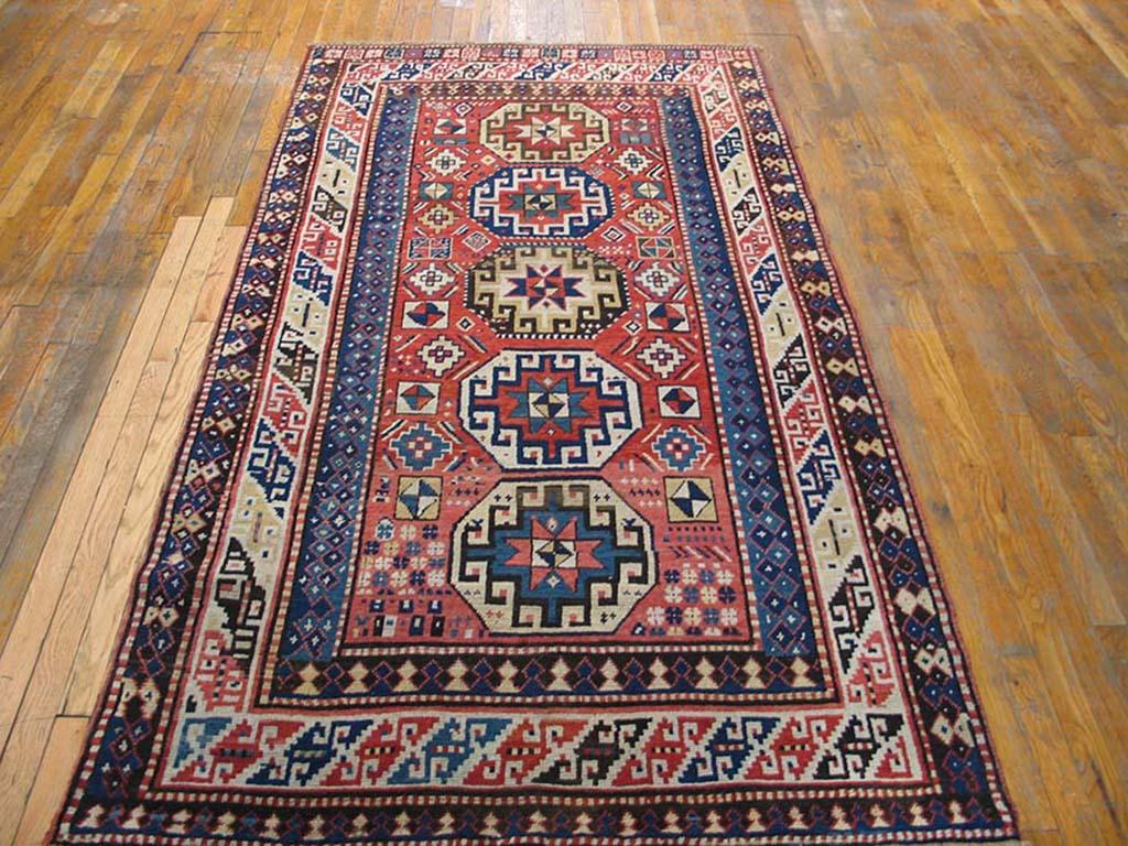 Antique Caucasian, Kazak rug, size: 4'4