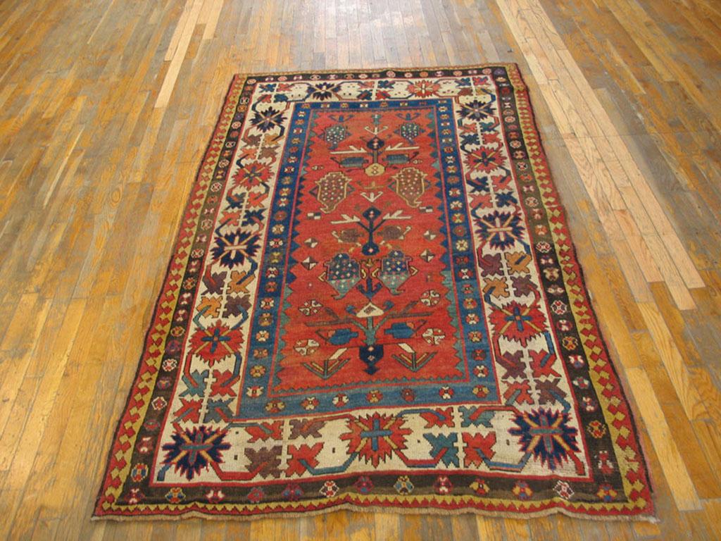 Hand-Knotted 19th Century Caucasian Kazak Carpet ( 4'5