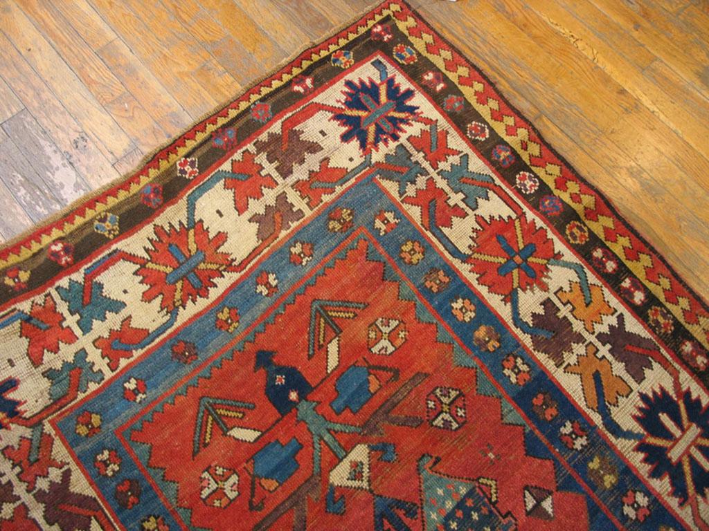 Noué à la main Tapis caucasien Kazak du 19ème siècle ( 4'5