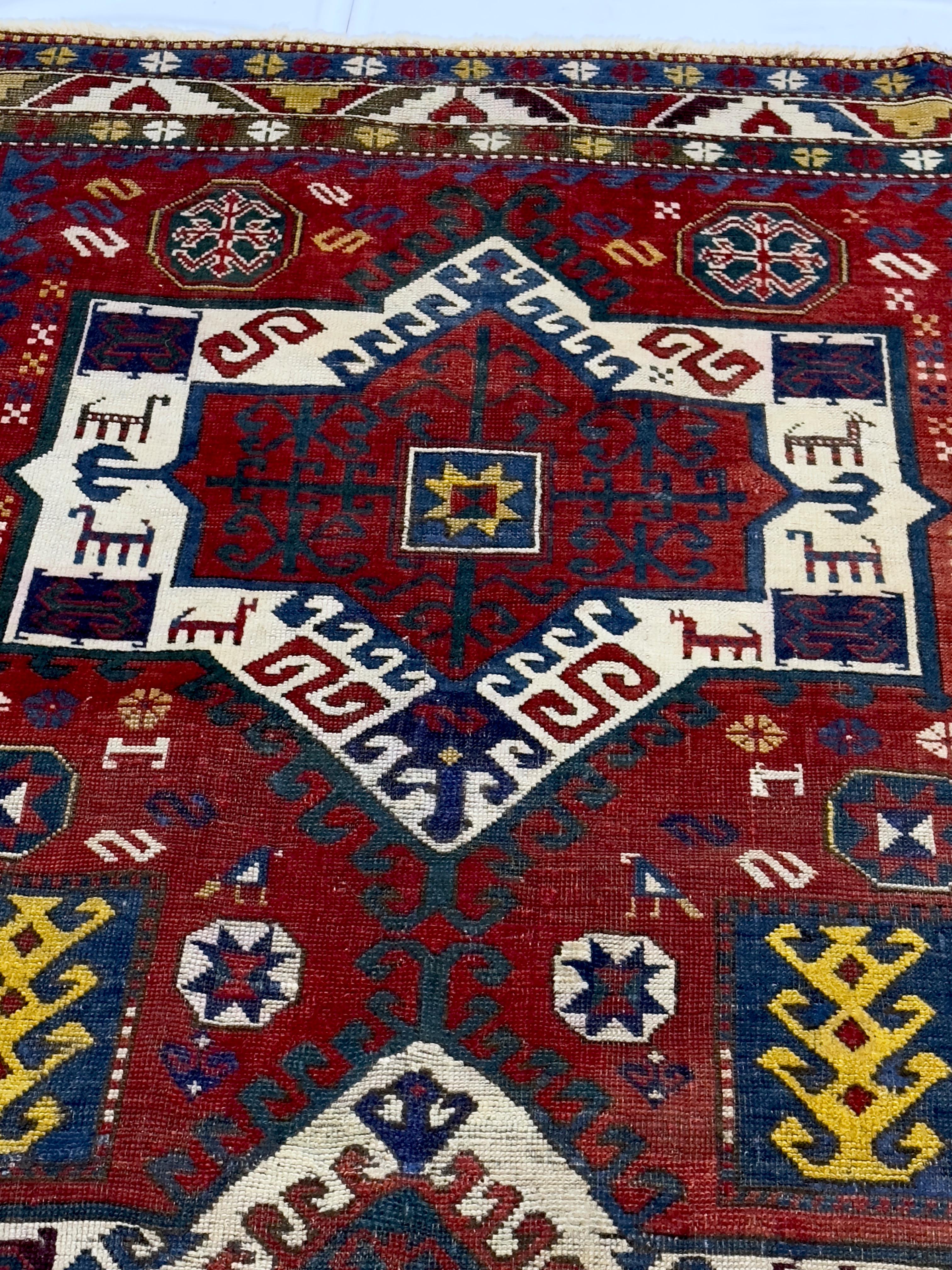 Antique Caucasian Kazak Rug 4'9