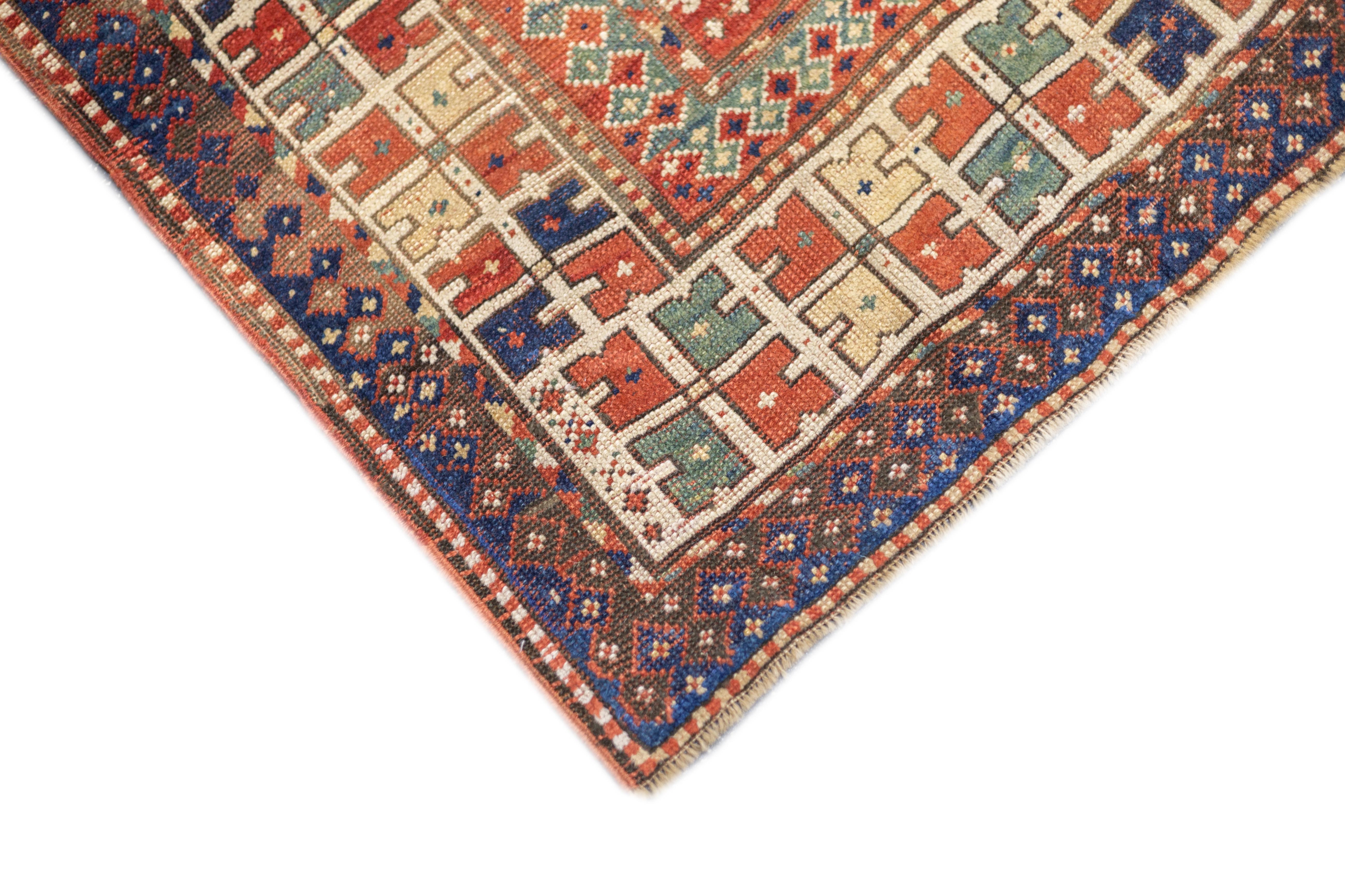 Hand-Knotted Antique Caucasian Kazak Rug 5'1'' x 6'10'' For Sale