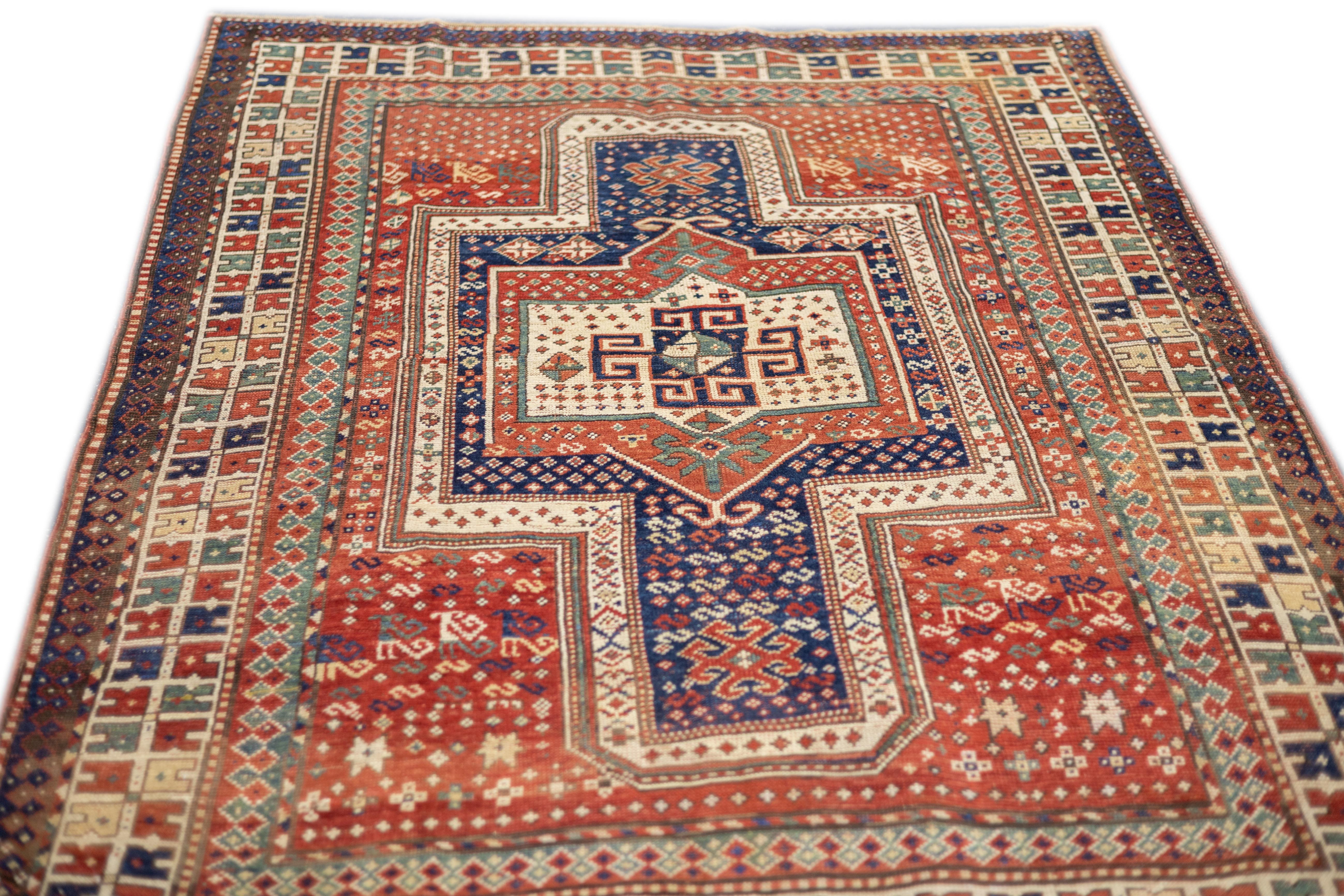 19th Century Antique Caucasian Kazak Rug 5'1'' x 6'10'' For Sale