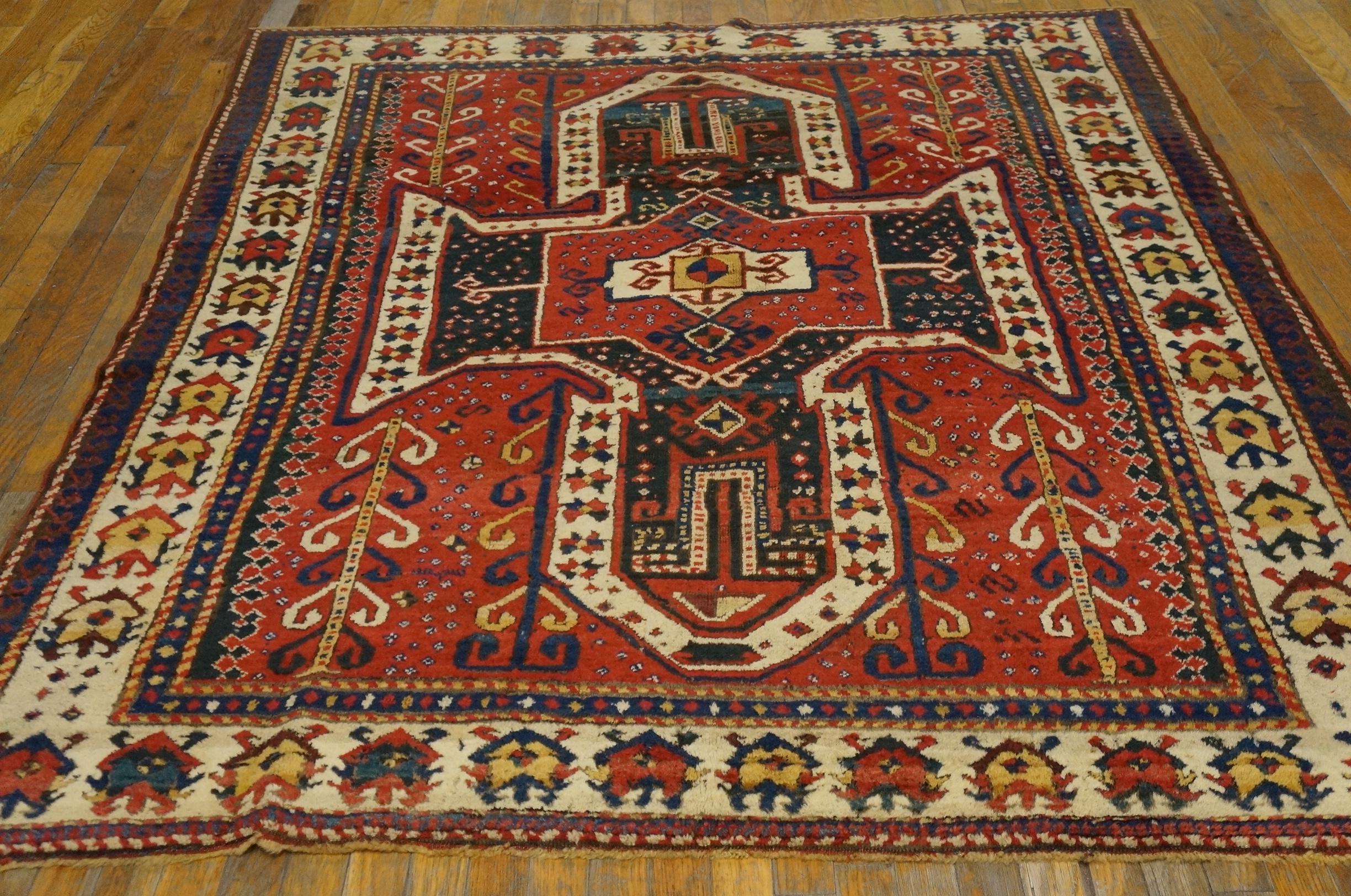 Hand-Knotted 19th Century Caucasian Sewan Kazak Carpet ( 5'10