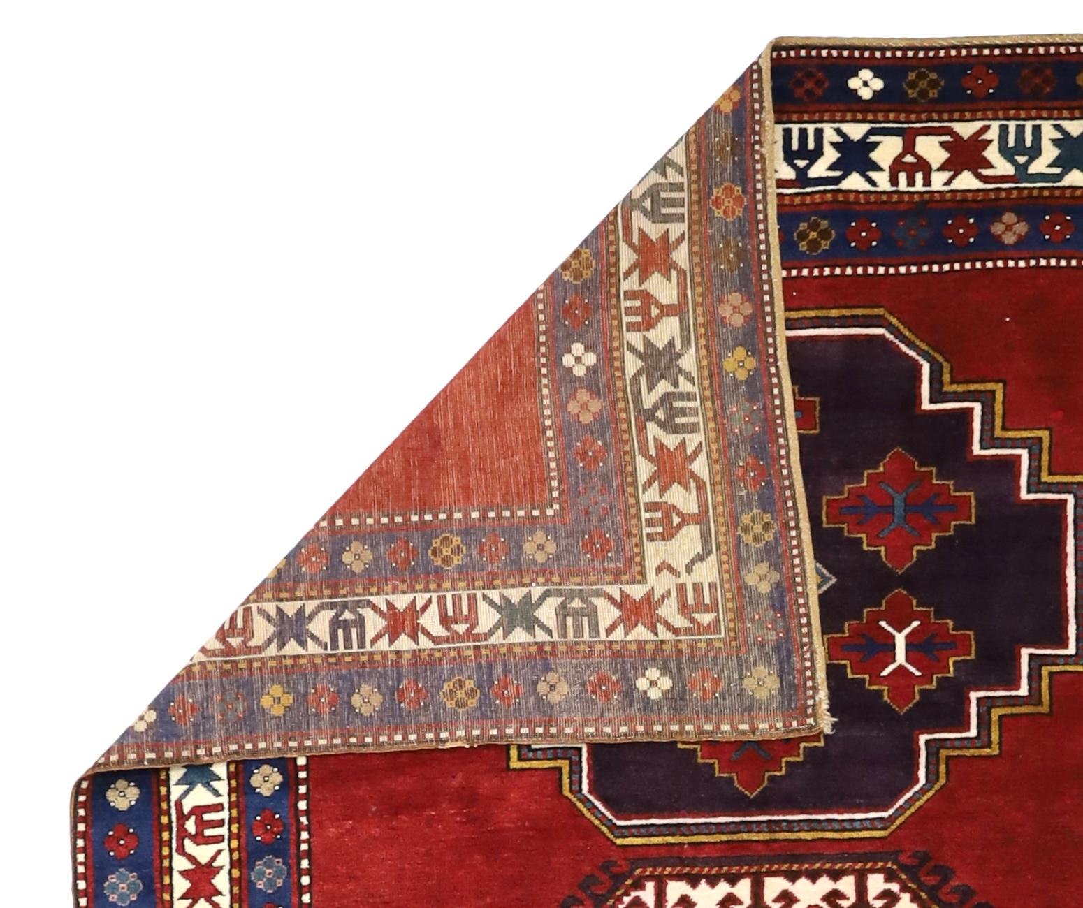Alfombra antigua Kazak Caucásica 5'9
