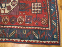 Sensational Red and Blue Color with Geometric Design Antique Caucasian Rug