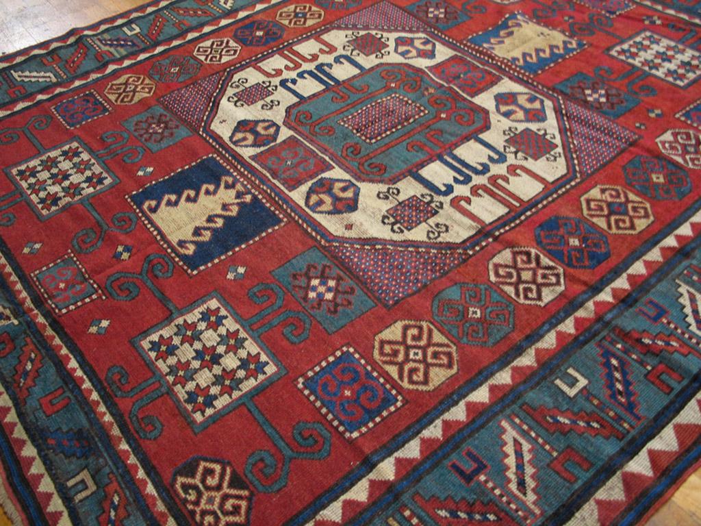 Wool 19th Century Caucasian Karachov Kazak Carpet (6'2