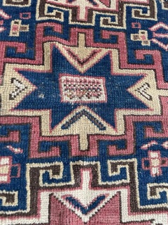 Antique Caucasian Kazak Rug, Bold Medallion & Indigo, c.1880, 4'1"×3'6" - 1N130