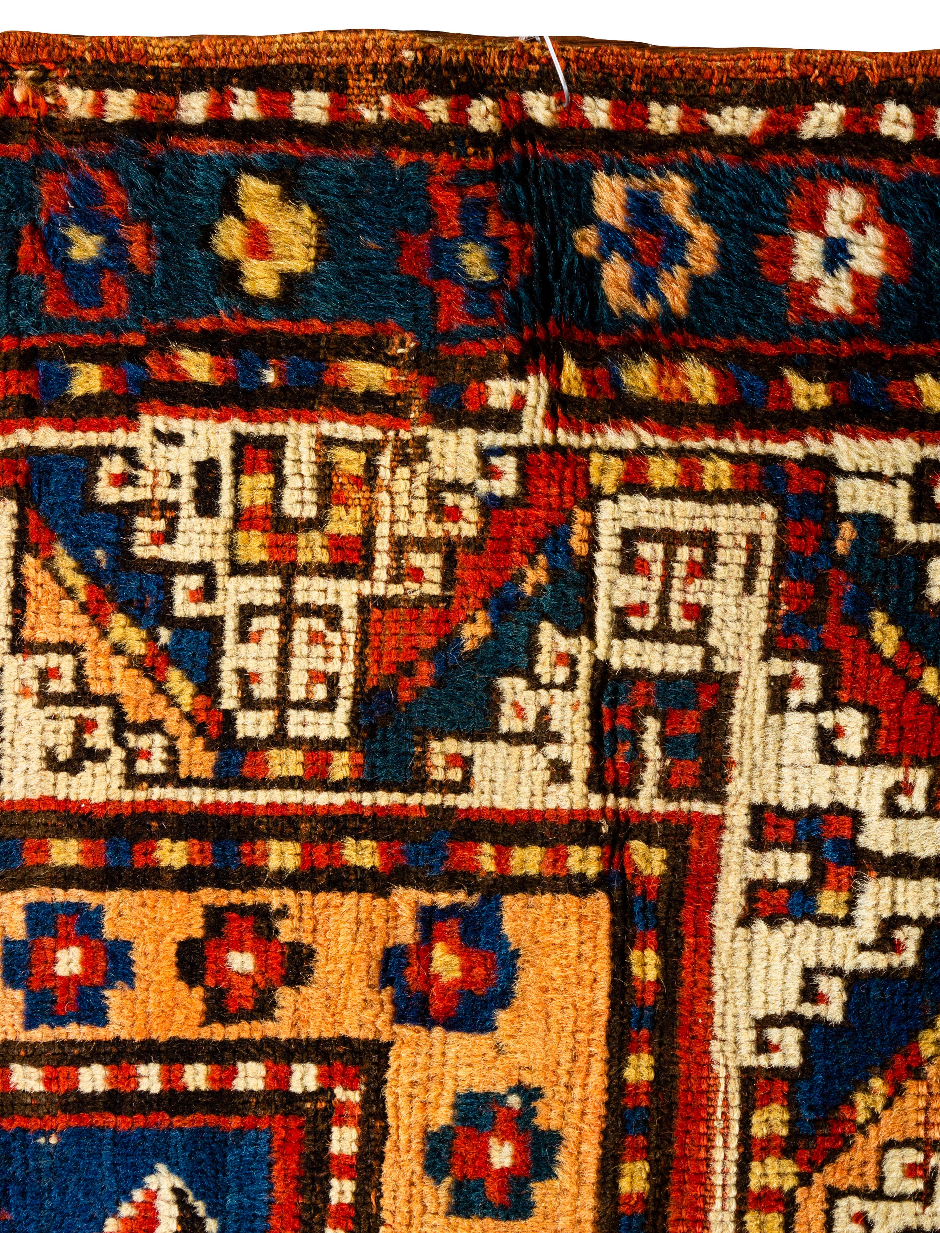 Hand-Woven Antique Caucasian Kazak Rug, circa 1880  3'7 x 6' For Sale