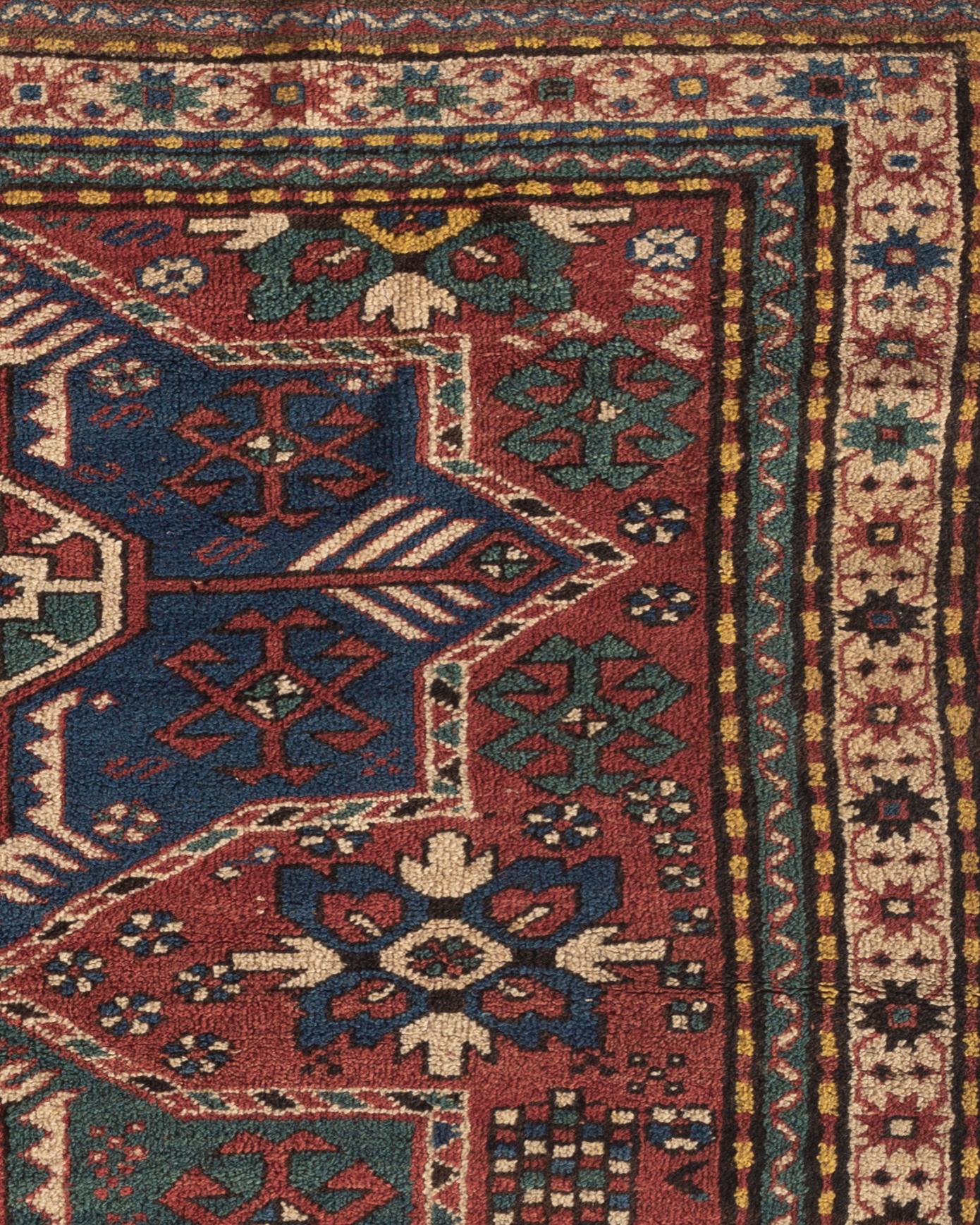 19th Century Antique Caucasian Kazak Rug, circa 1880 For Sale