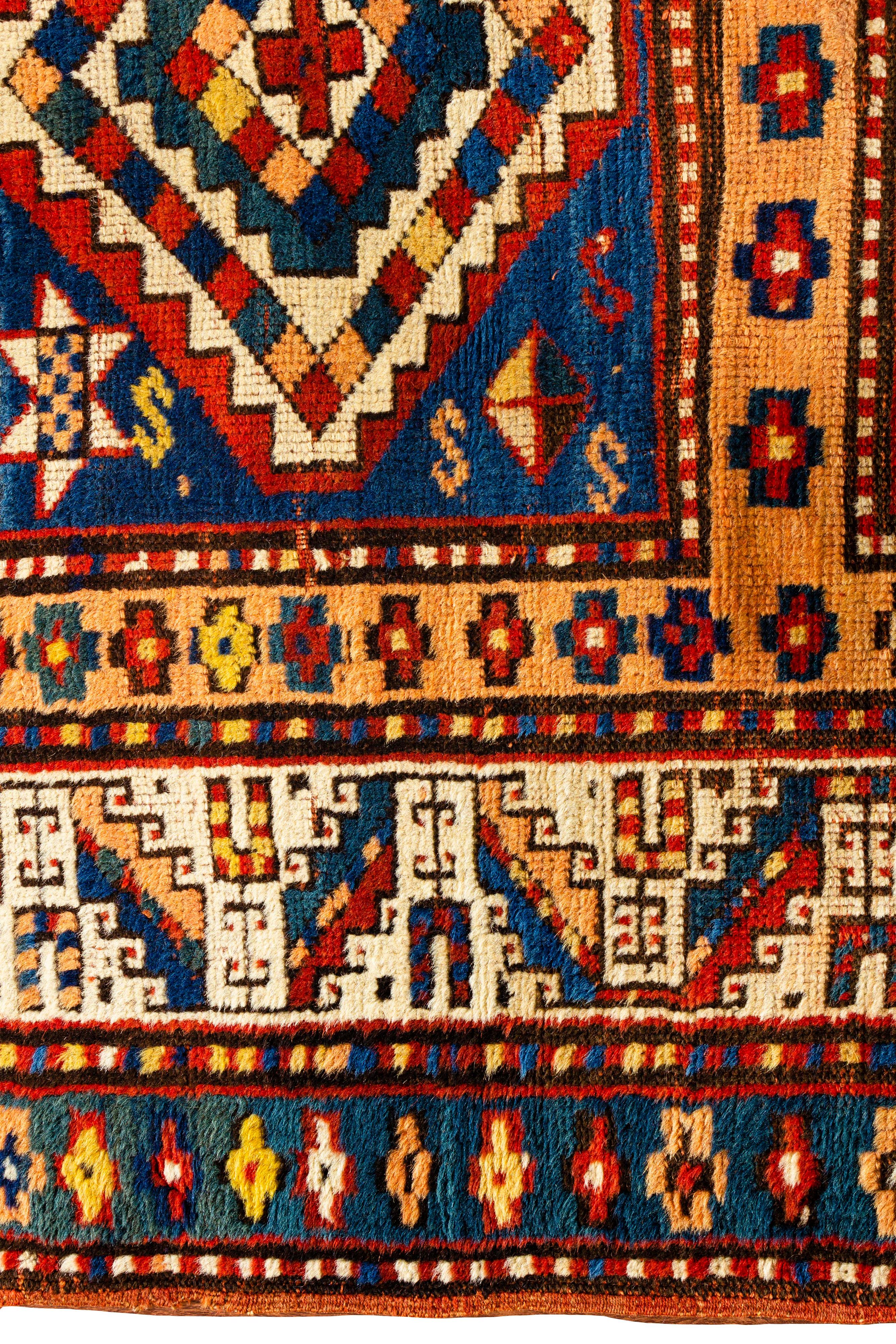19th Century Antique Caucasian Kazak Rug, circa 1880  3'7 x 6' For Sale