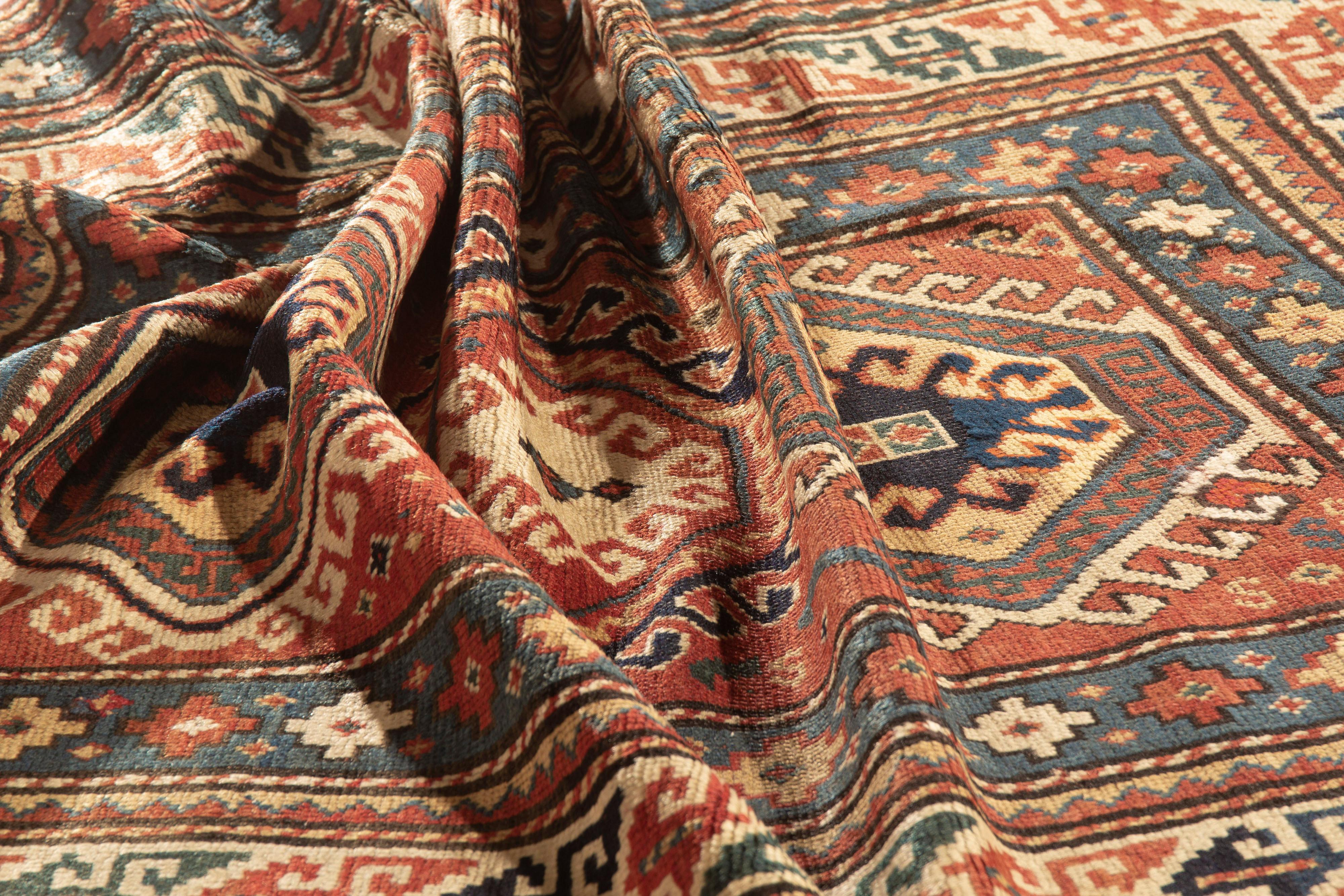 Wool Antique Caucasian Kazak Rug, circa 1880 For Sale
