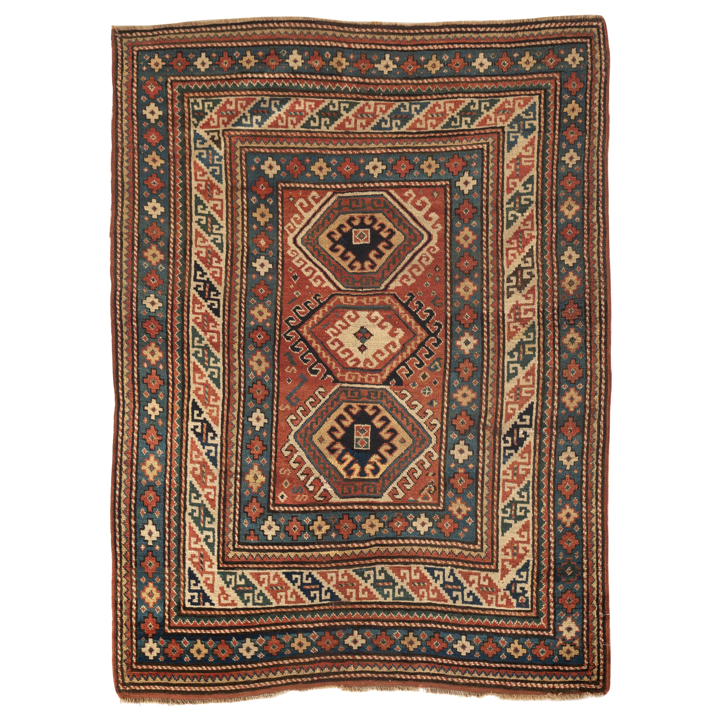 Antiker kaukasischer Kazak-Teppich, um 1880