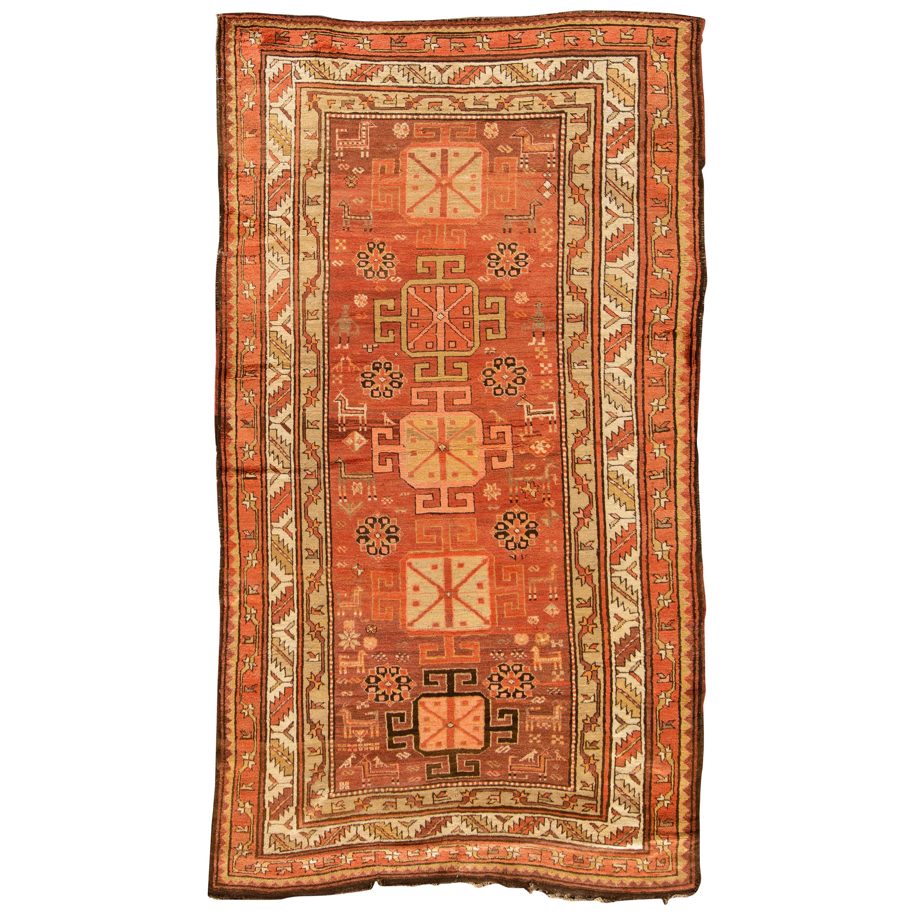 Tapis caucasien ancien Kazak, vers 1890 4'2 x 7'8 en vente