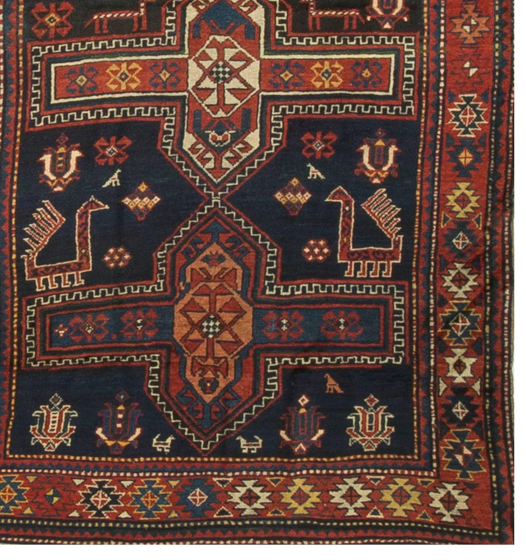 Hand-Knotted Antique Caucasian Kazak Rug, circa 1900 For Sale