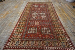 1890s Red Medallion Tribal Antique Caucasian Kazak Carpet 5'x9'9" Wool Rug