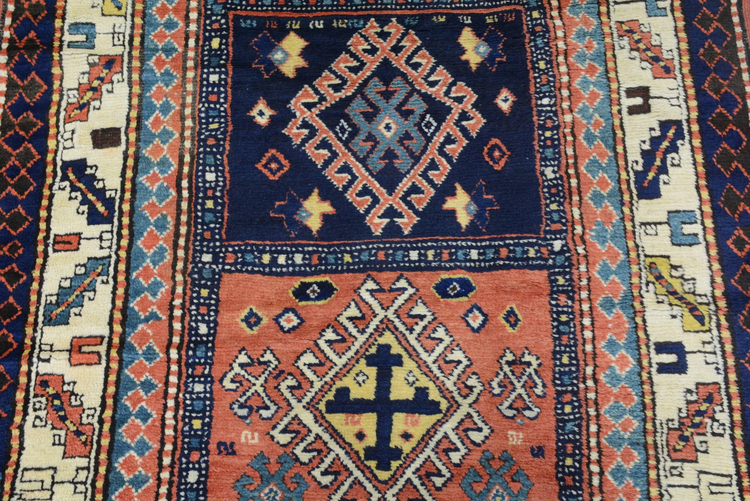 Tribal Antique Caucasian Kazak Rug For Sale