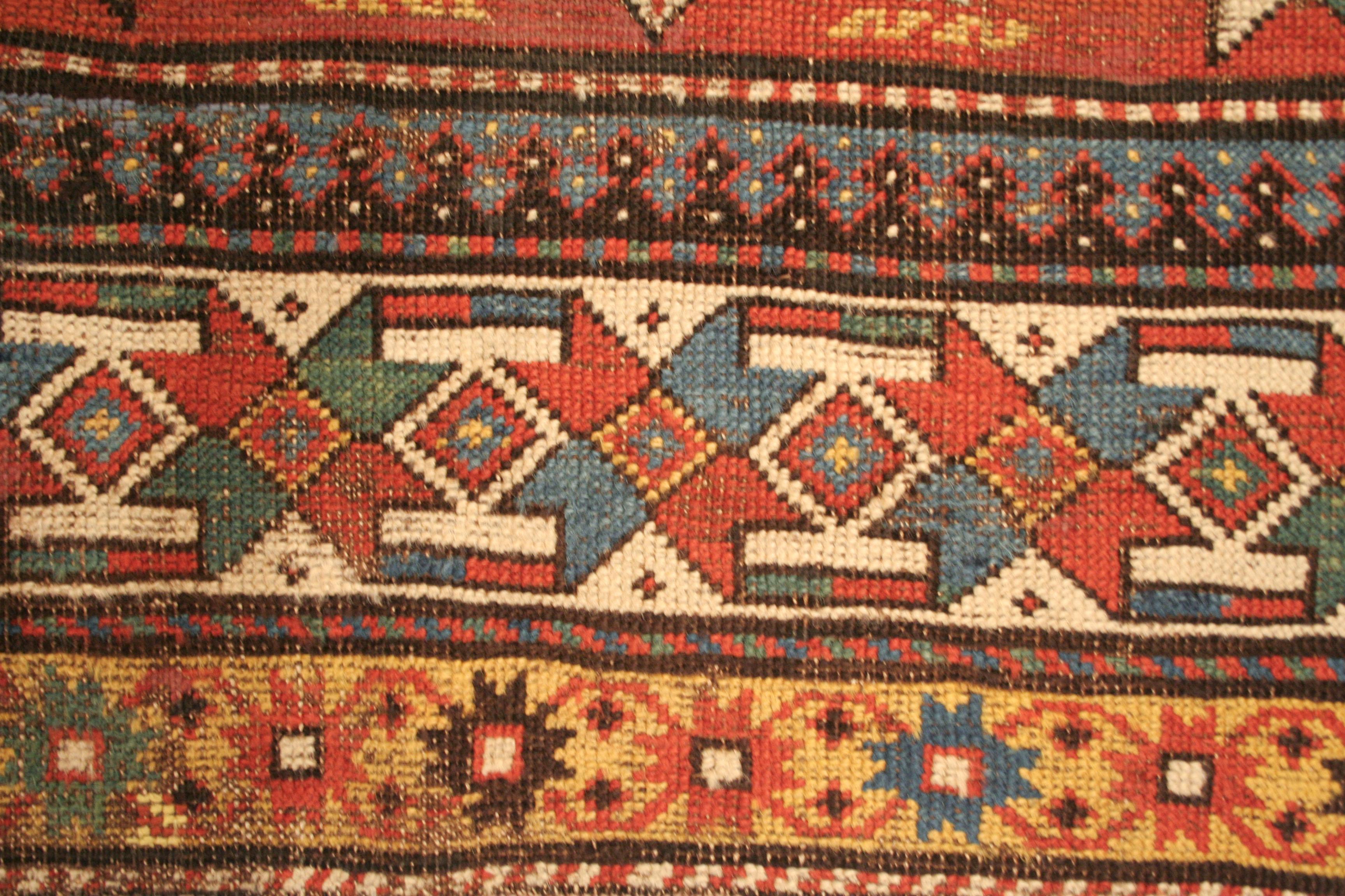 Hand-Knotted Antique Caucasian Kazak Rug For Sale