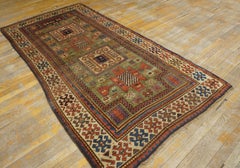 1880s Green Tribal Antique Caucasian Karachopf Kazak Carpet 4'x7'8" Wool Rug