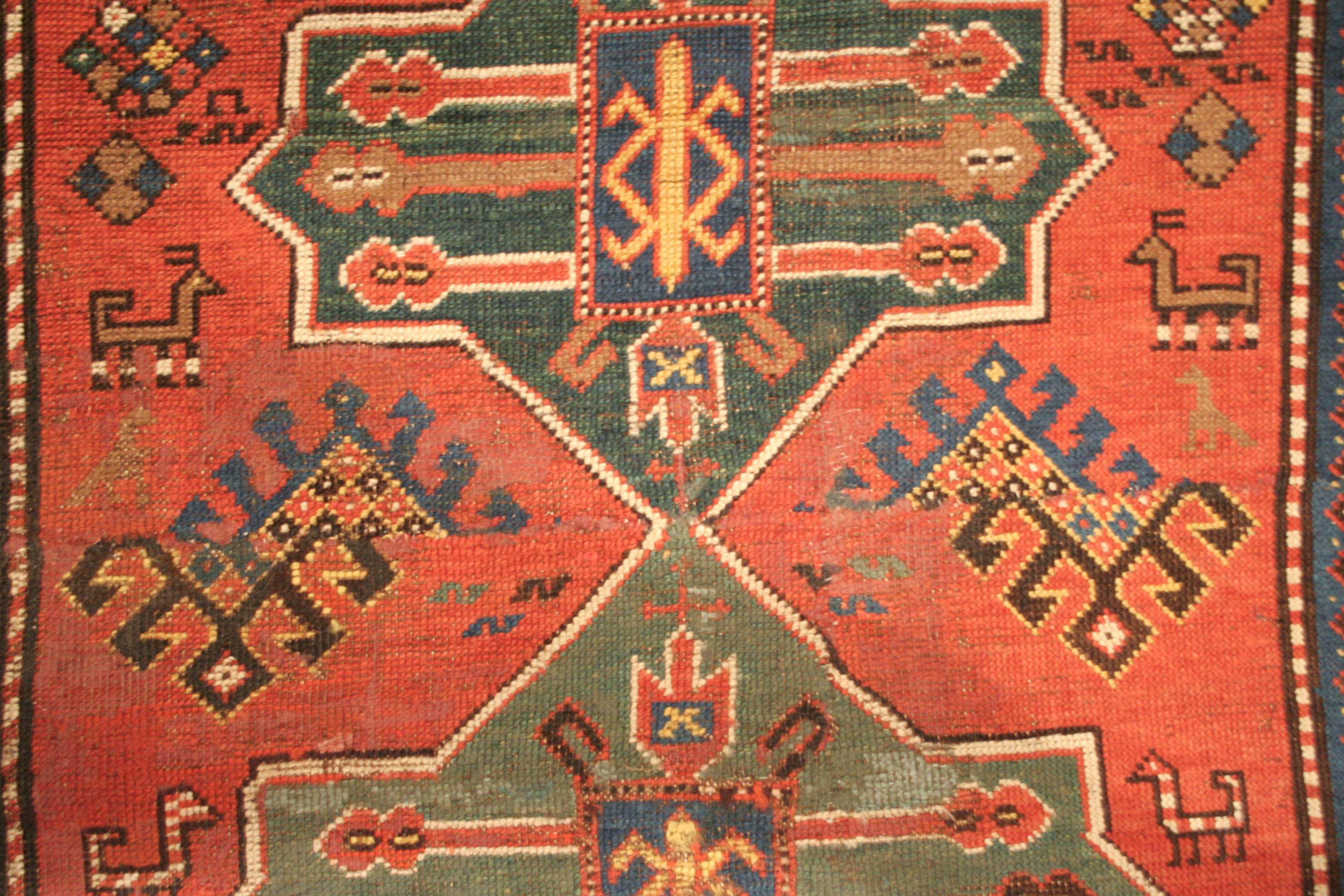 Antique Caucasian Kazak Rug In Fair Condition For Sale In Milan, IT