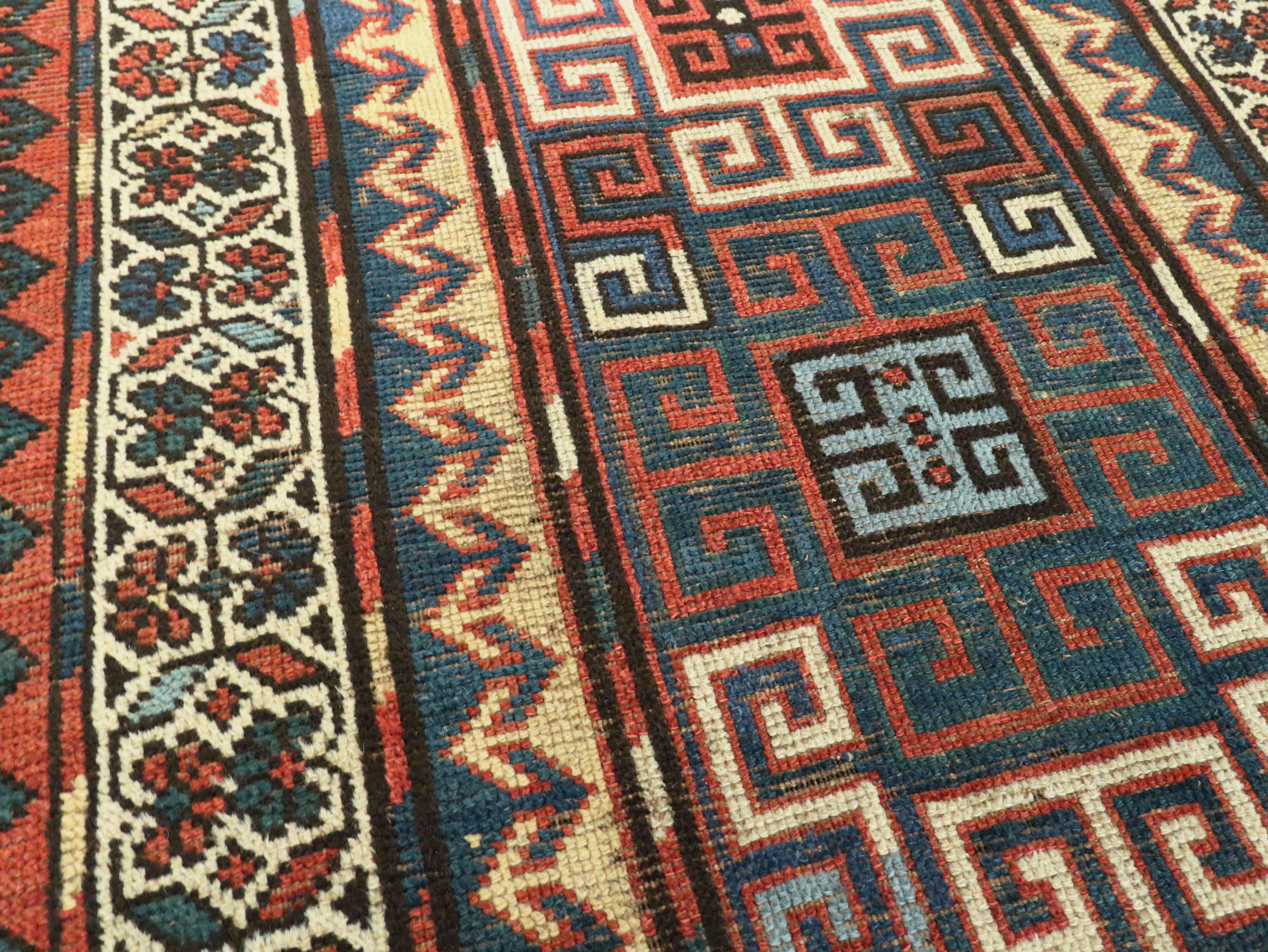 Hand-Knotted Antique Caucasian Kazak Rug For Sale