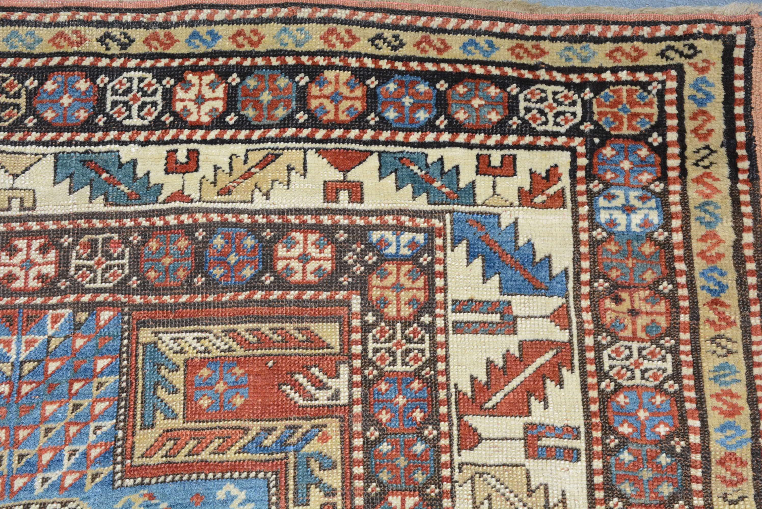 19th Century Antique Caucasian Kazak Rug For Sale