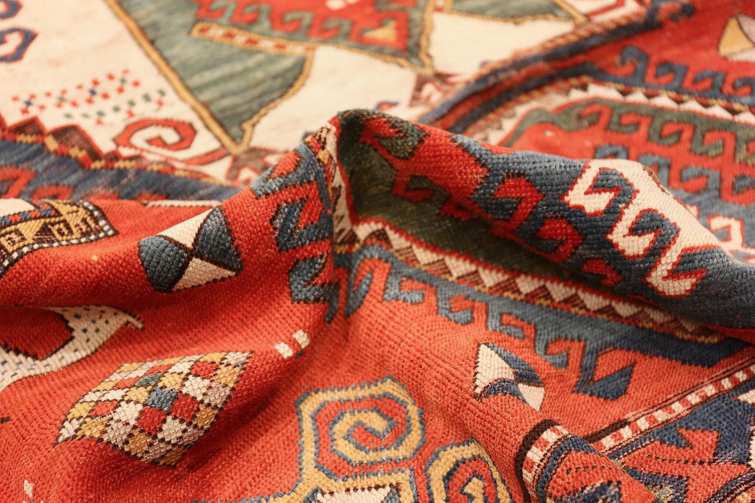 Wool Tribal Antique Caucasian Kazak Rug. Size: 6 ft 7 in x 9 ft 2 in