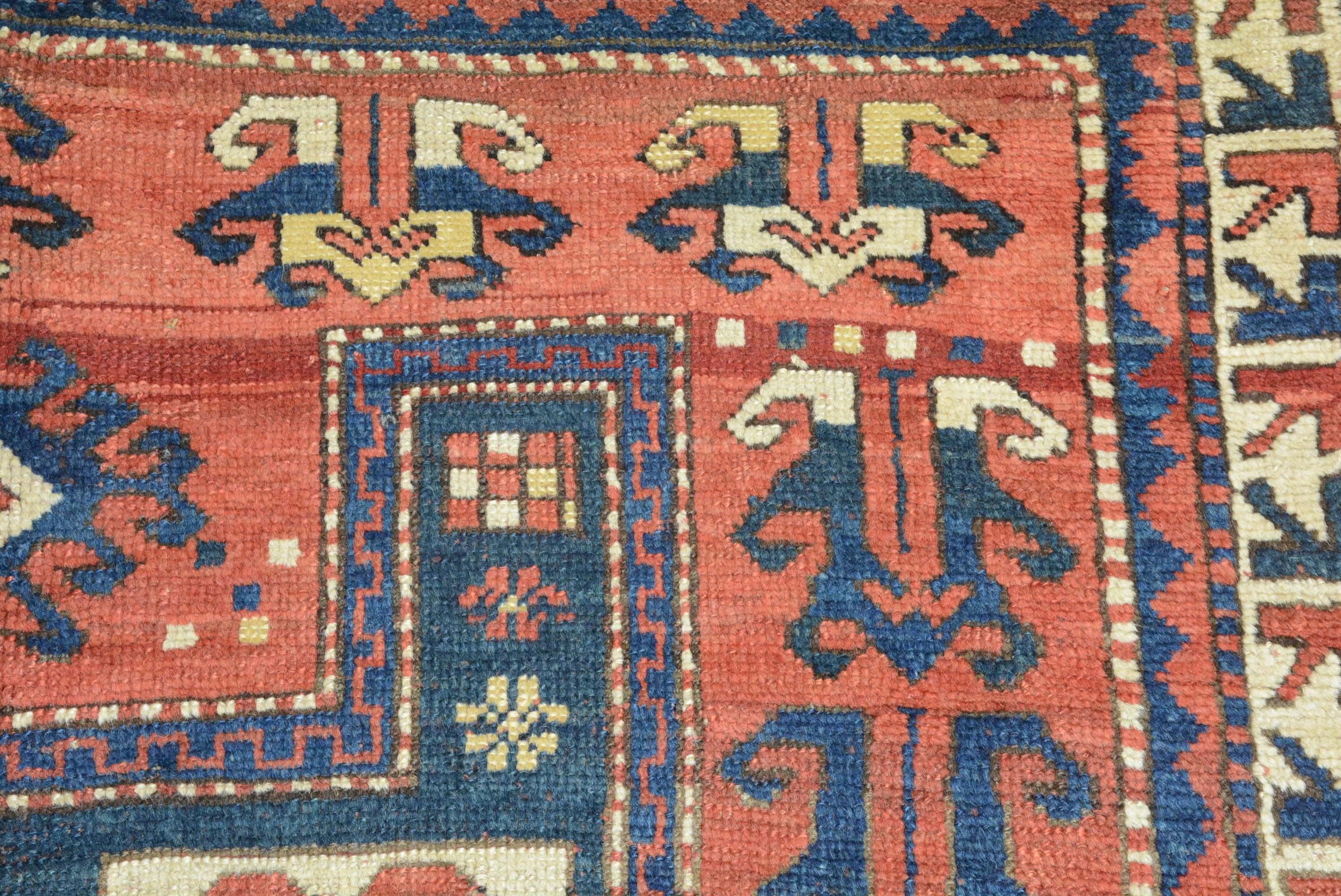 Wool Antique Caucasian Kazak Rug For Sale