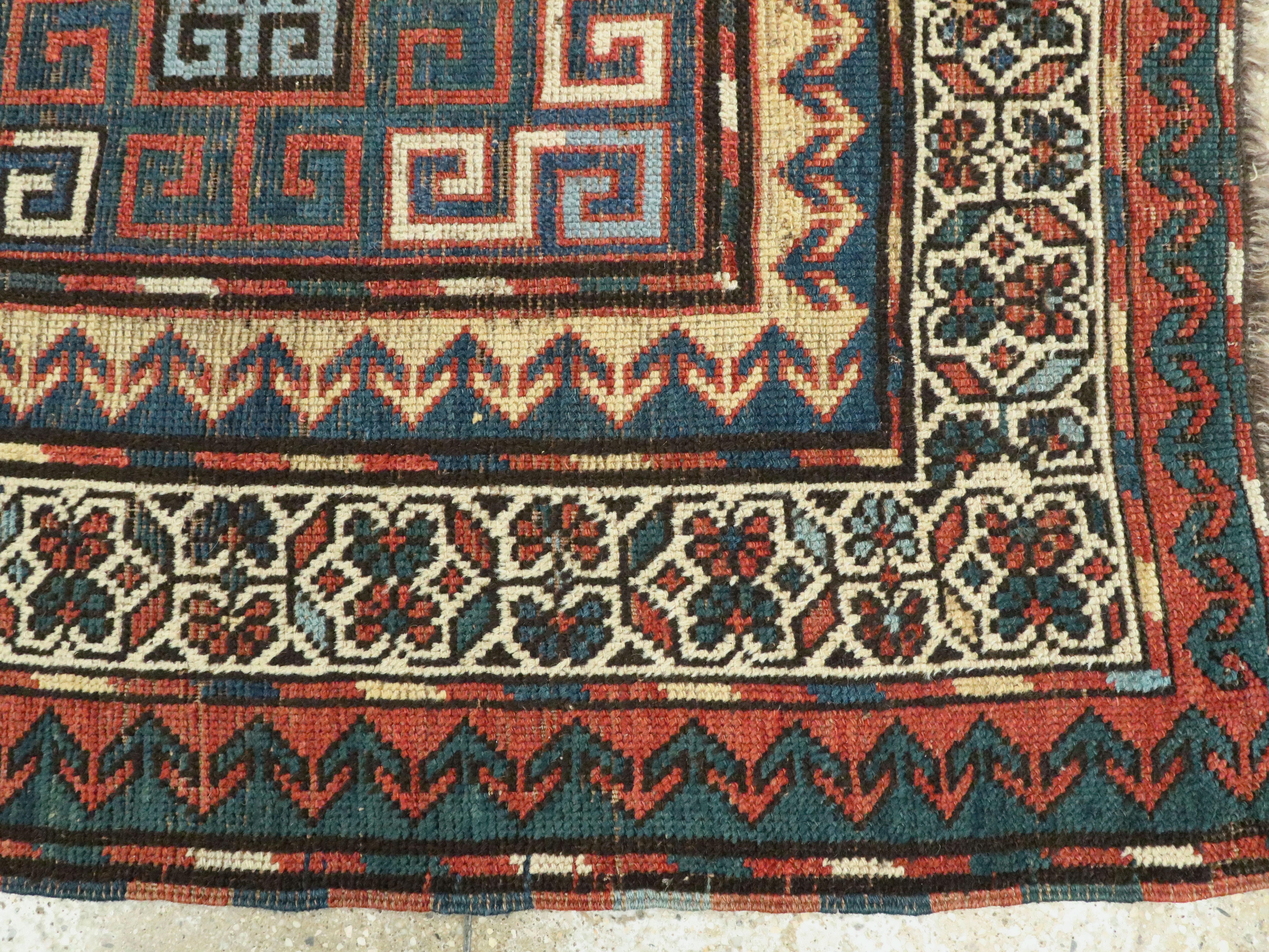 Wool Antique Caucasian Kazak Rug For Sale