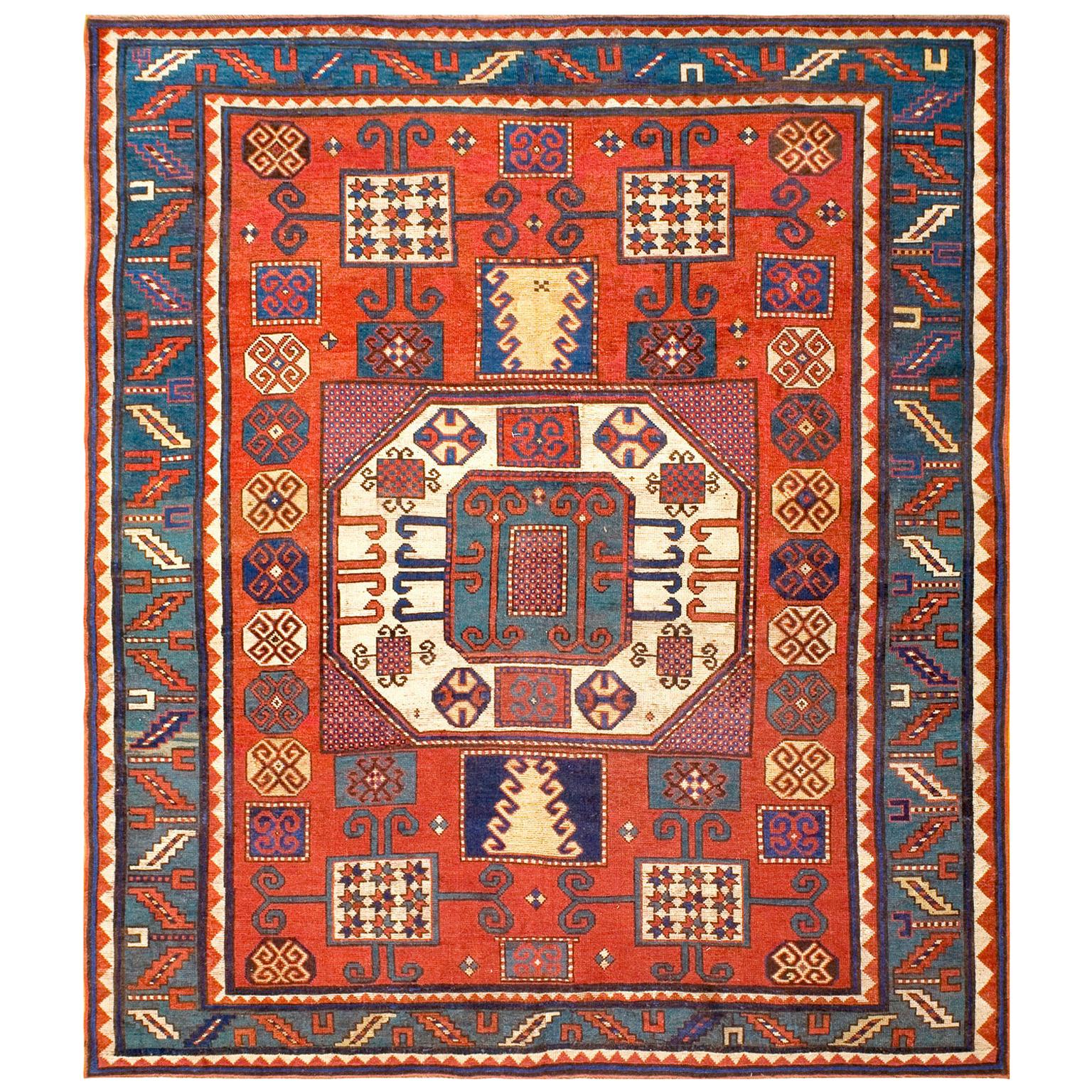 Tapis caucasien Kazak du 19ème siècle de Karachov (6'2"" x 7'3"" - 188 x 220 cm)