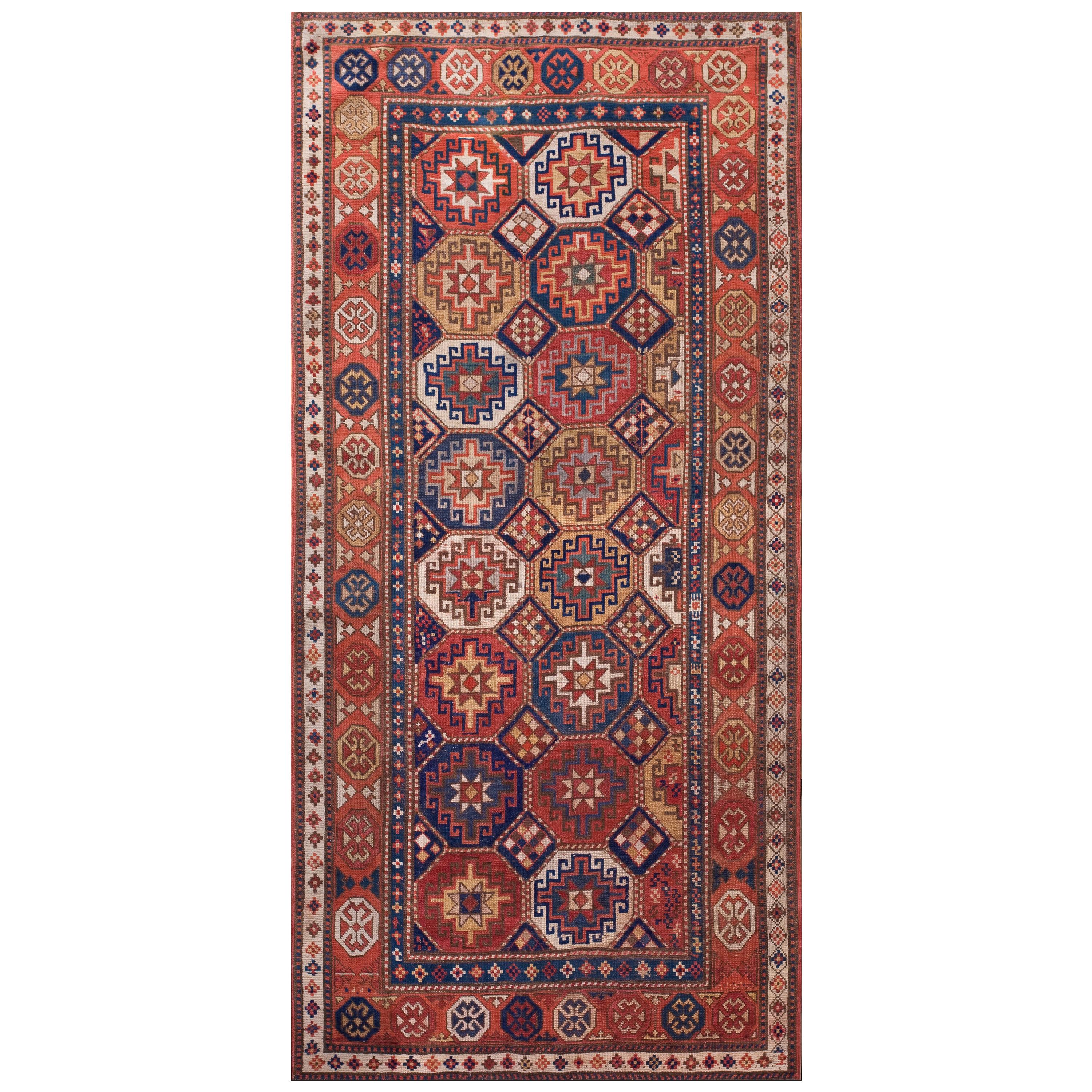 Tapis Kazak caucasien du 19e siècle (4' x 8'2" - 122 x 249)