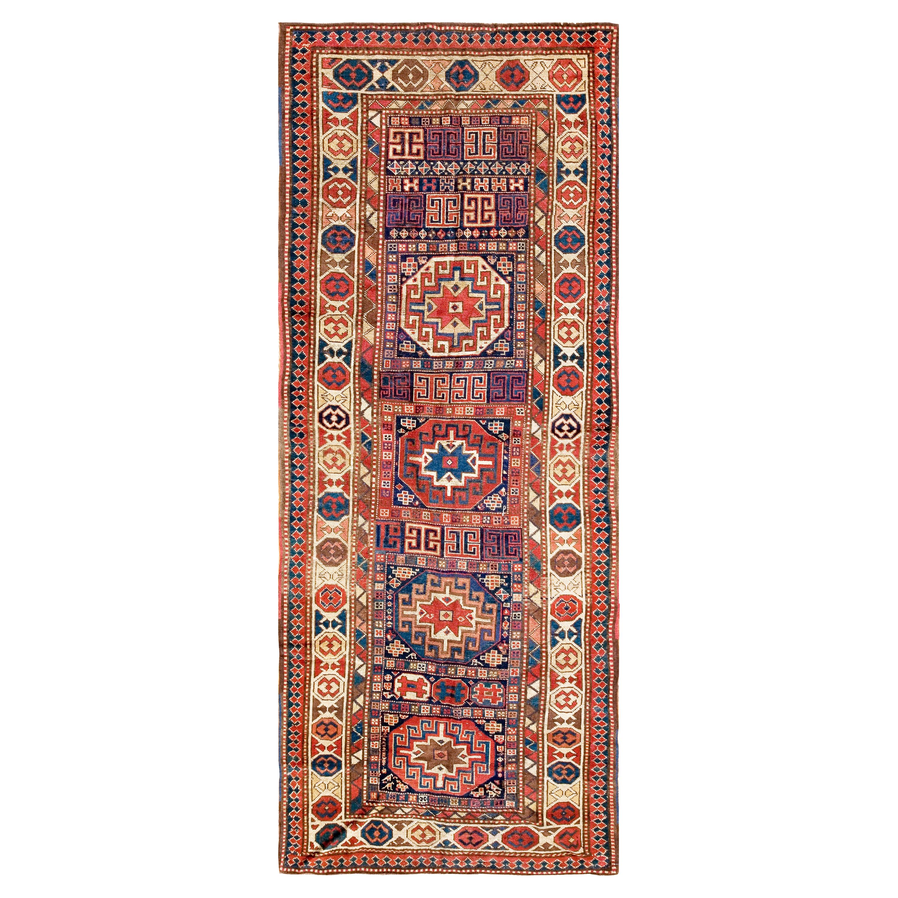 Kaukasischer Kasachischer Teppich des 19. Jahrhunderts ( 4' x 10'5" - 122 x 318)