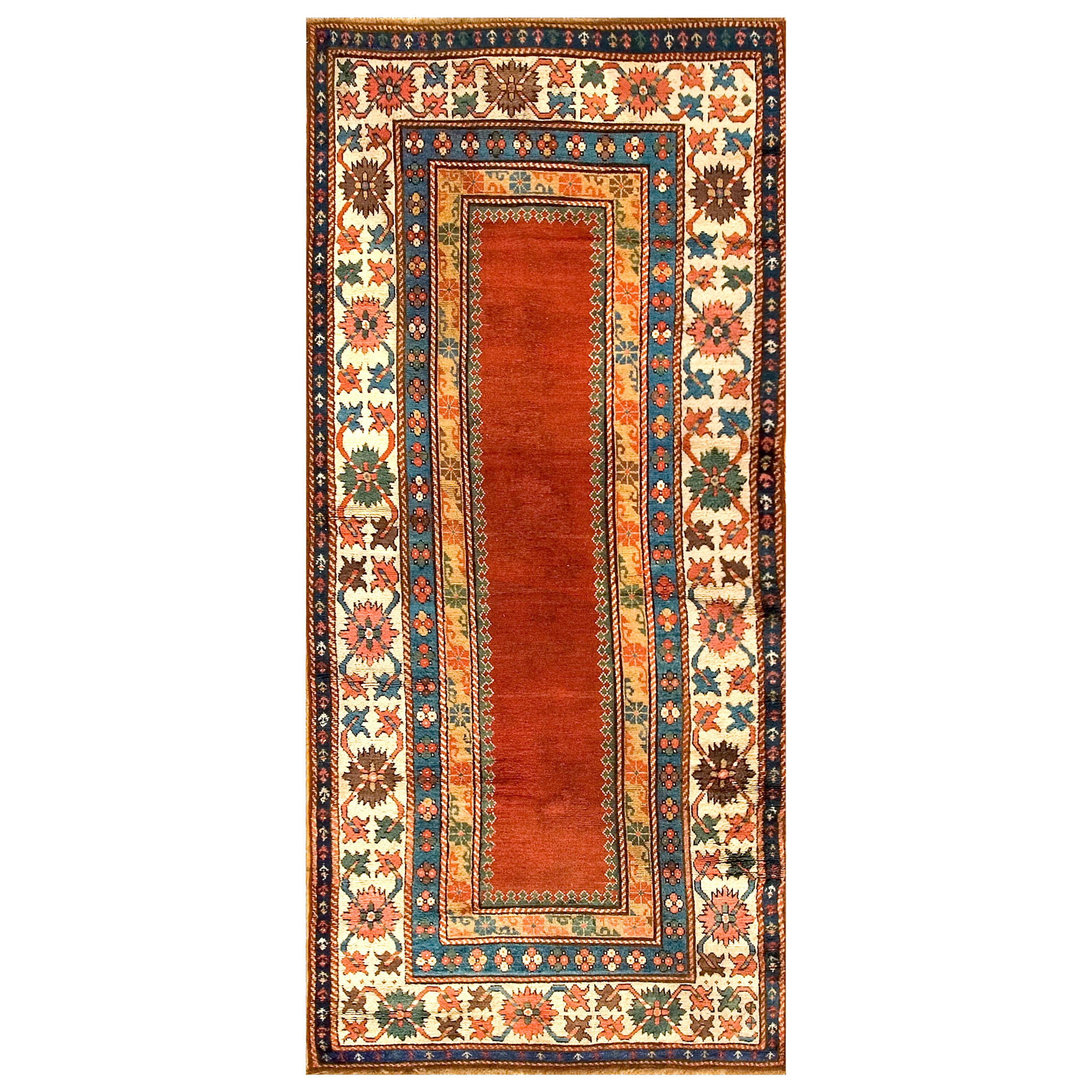 Alfombra kazaka caucásica de mediados del siglo XIX ( 4' x 8'8" - 122 x 264 )