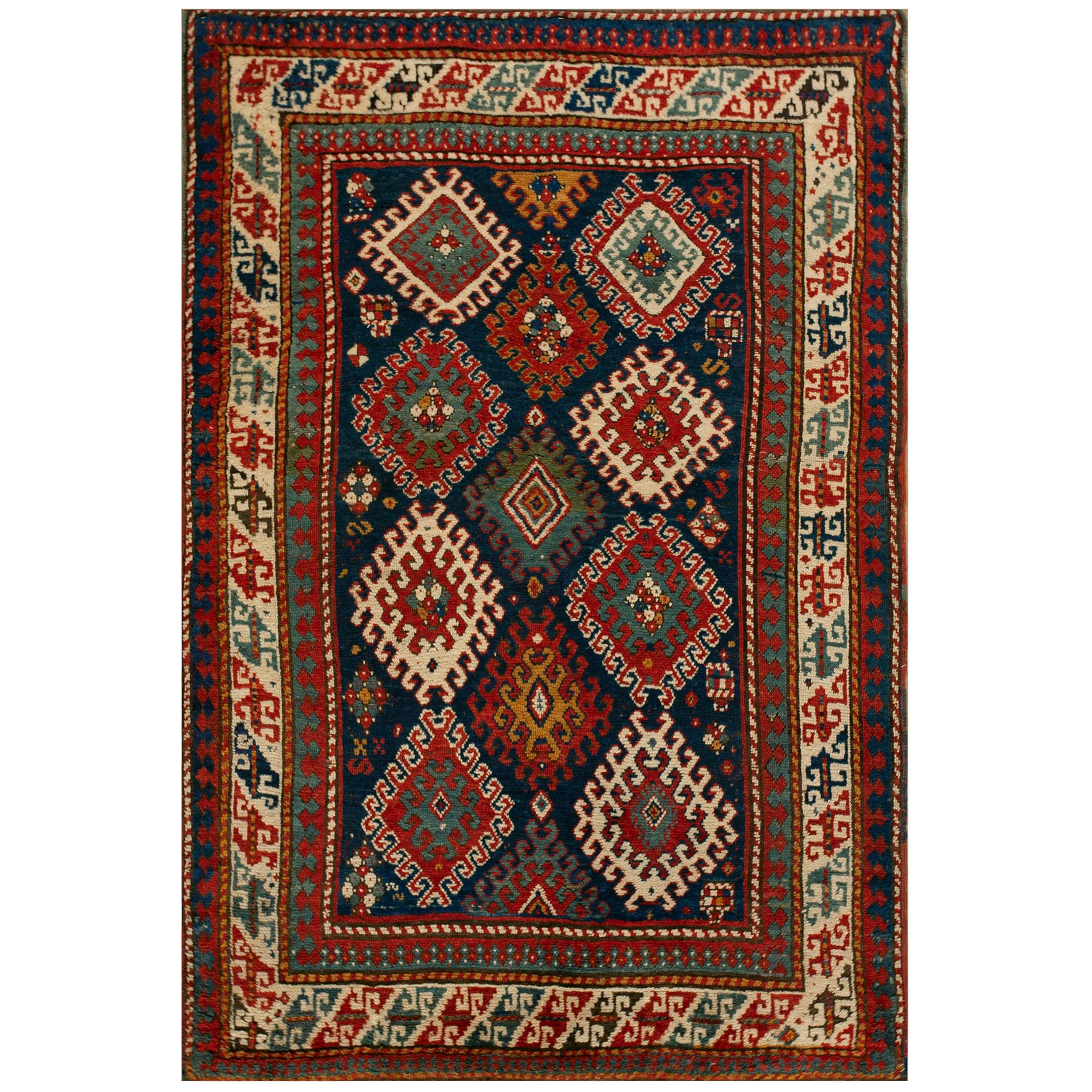 Tapis caucasien Bordjalou Kazak du 19e siècle ( 4'10" x 7'2" - 147 x 218 )