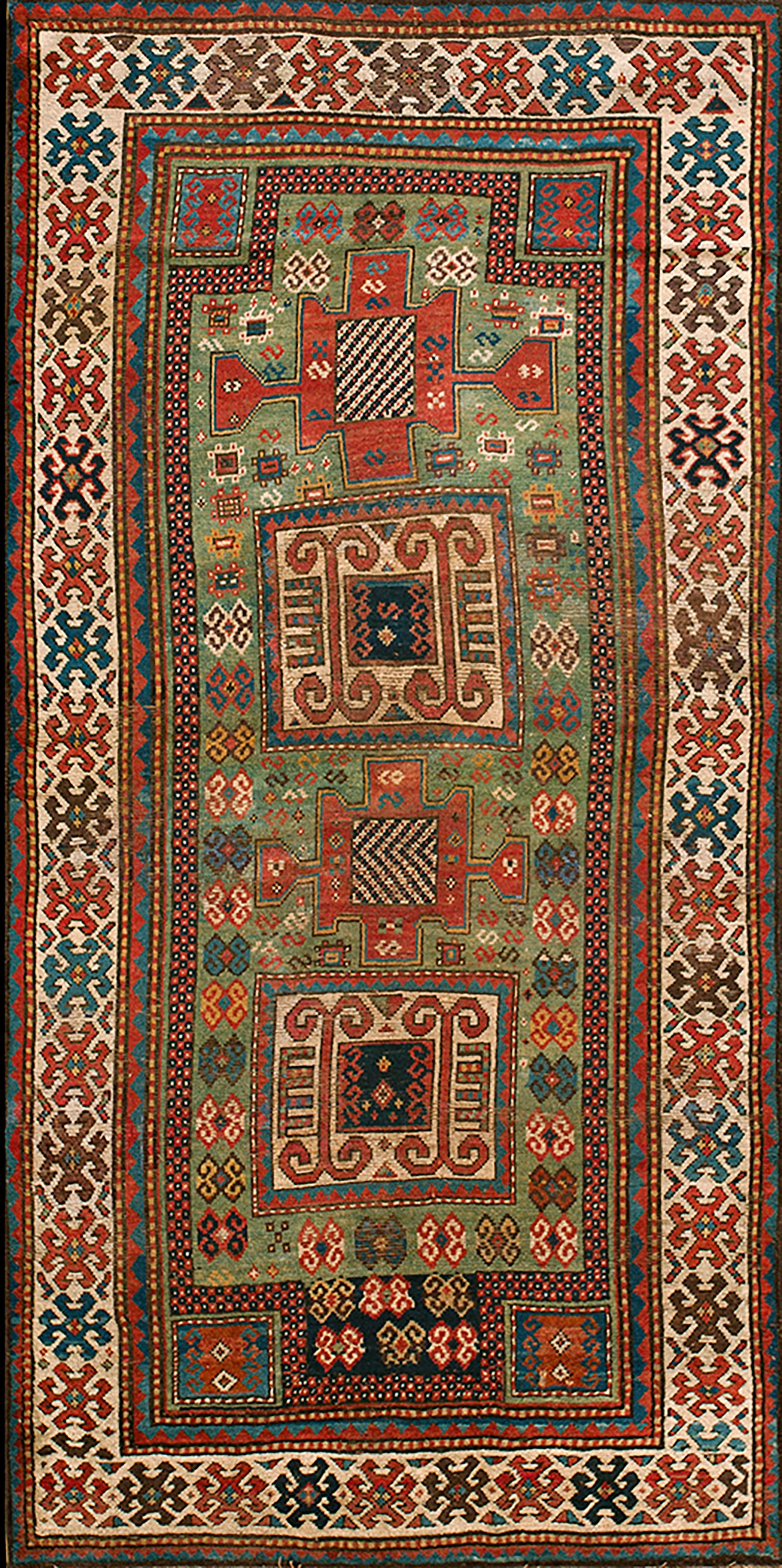 19th Century Caucasian Karachopf Kazak Carpet ( 4' x 7'8" - 122 x 234 )