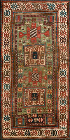 Alfombra kazaka Karachopf del siglo XIX ( 4' x 7'8" - 122 x 234 )