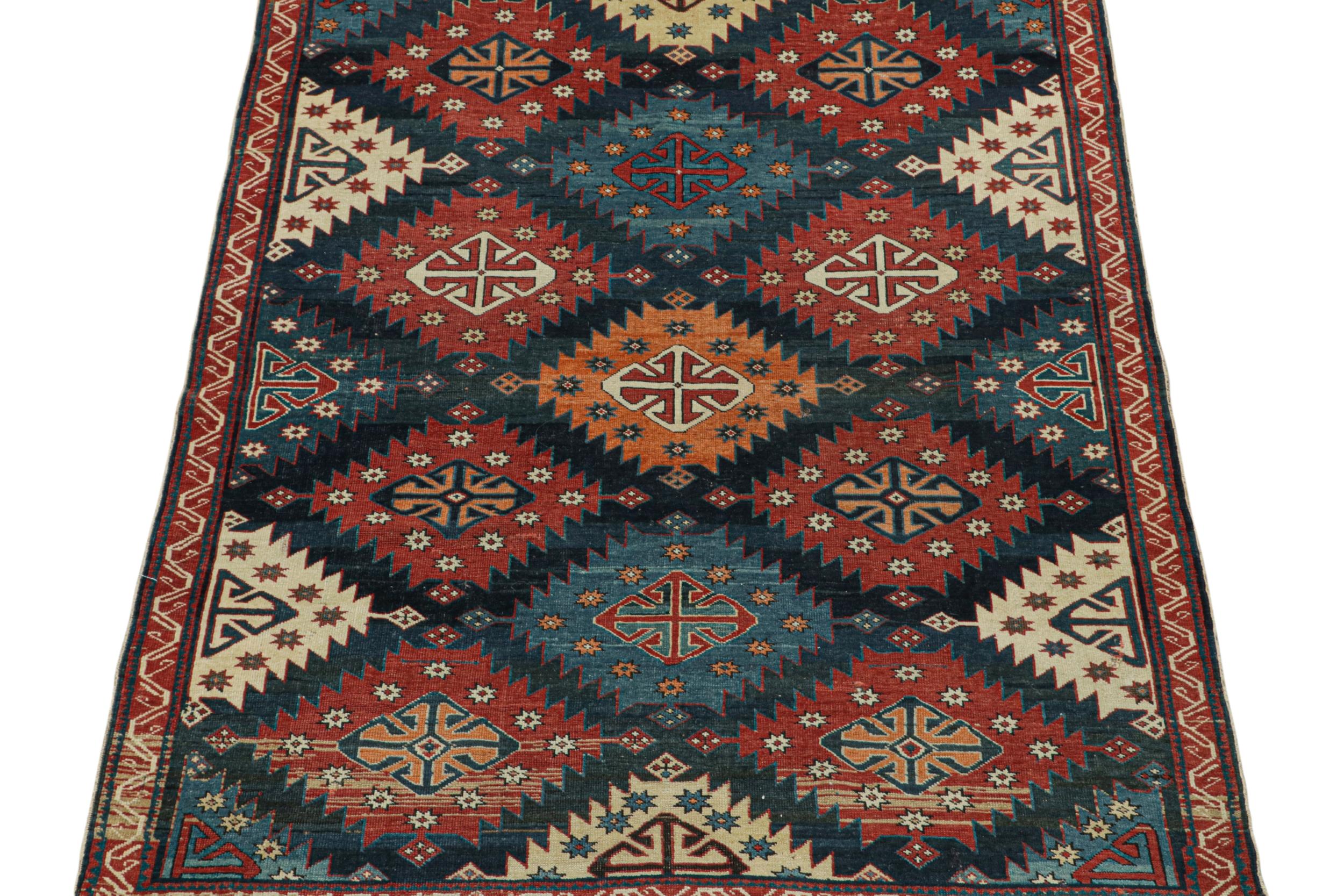Antique Caucasian Kazak Rug in Red & Blue Tribal Patterns from Rug & Kilim In Good Condition For Sale In Long Island City, NY