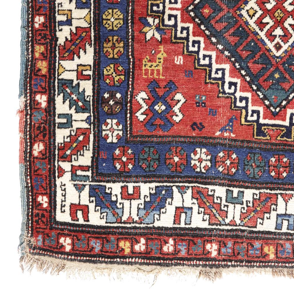 Wool Antique Caucasian Kazak Rug, Russian Empire ‘1721-1917’ For Sale