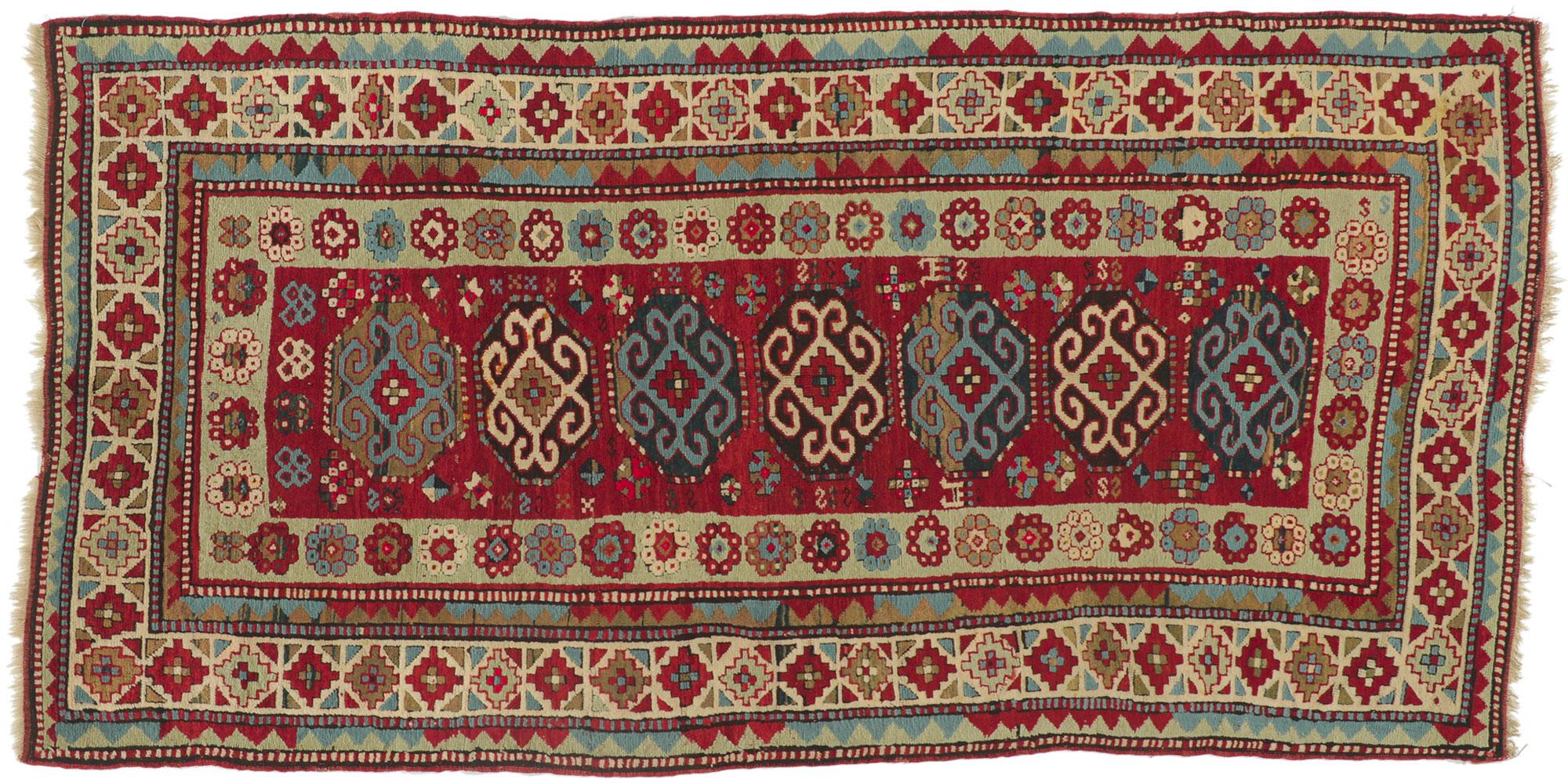 Antique Caucasian Kazak Rug Russian Tribal Carpet For Sale 4