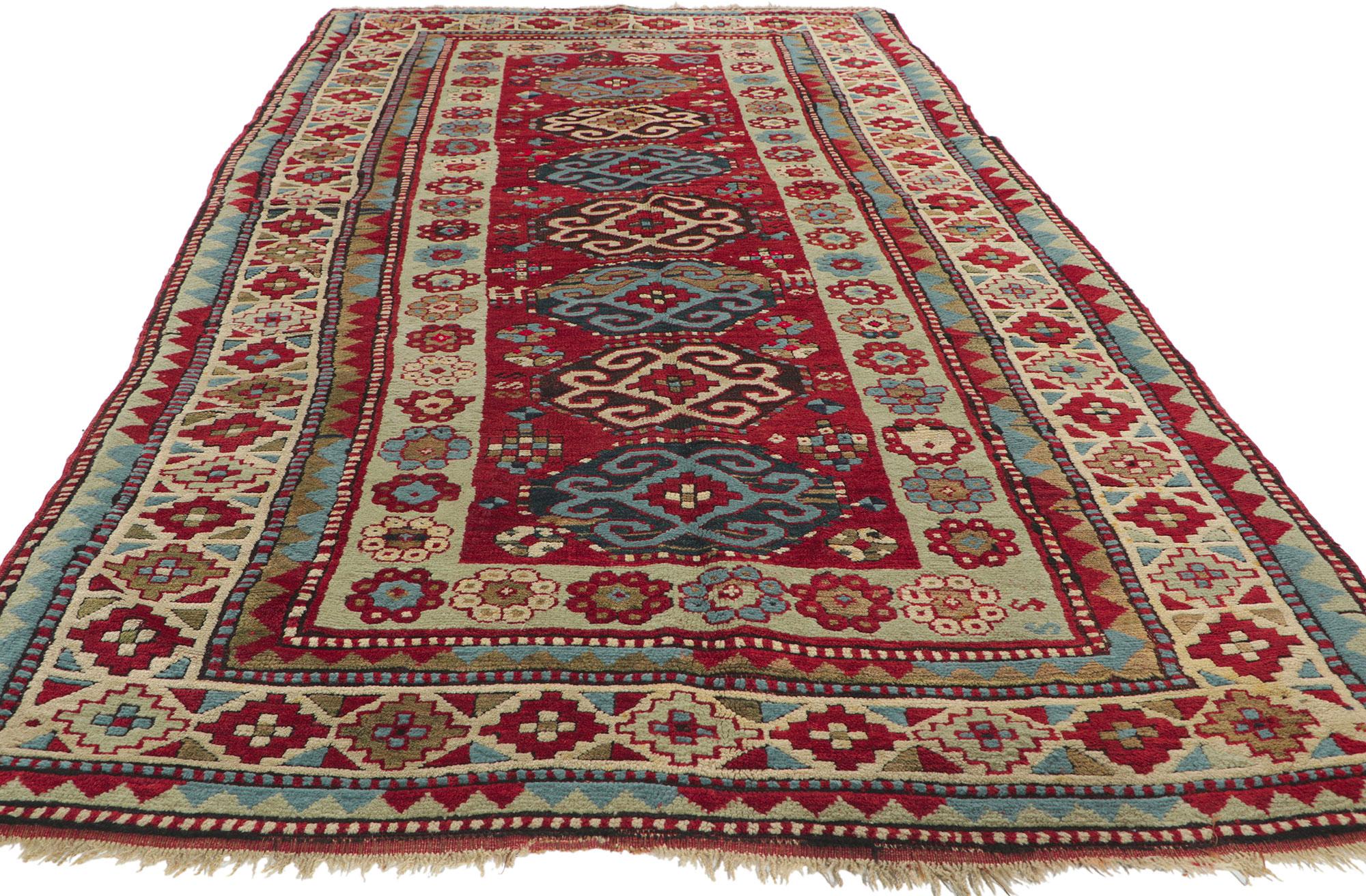 Hand-Knotted Antique Caucasian Kazak Rug Russian Tribal Carpet For Sale