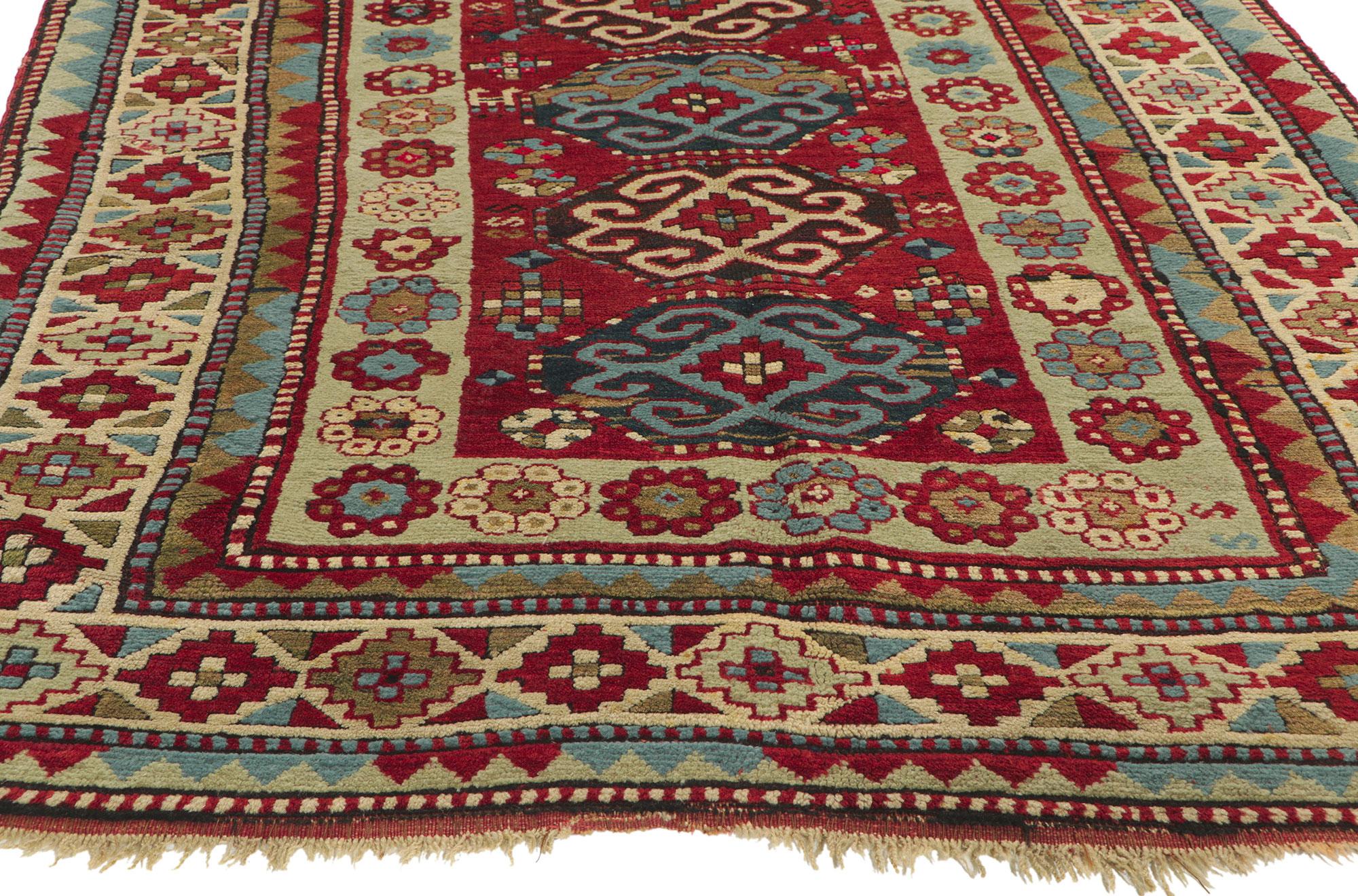 Antique Caucasian Kazak Rug Russian Tribal Carpet In Good Condition For Sale In Dallas, TX