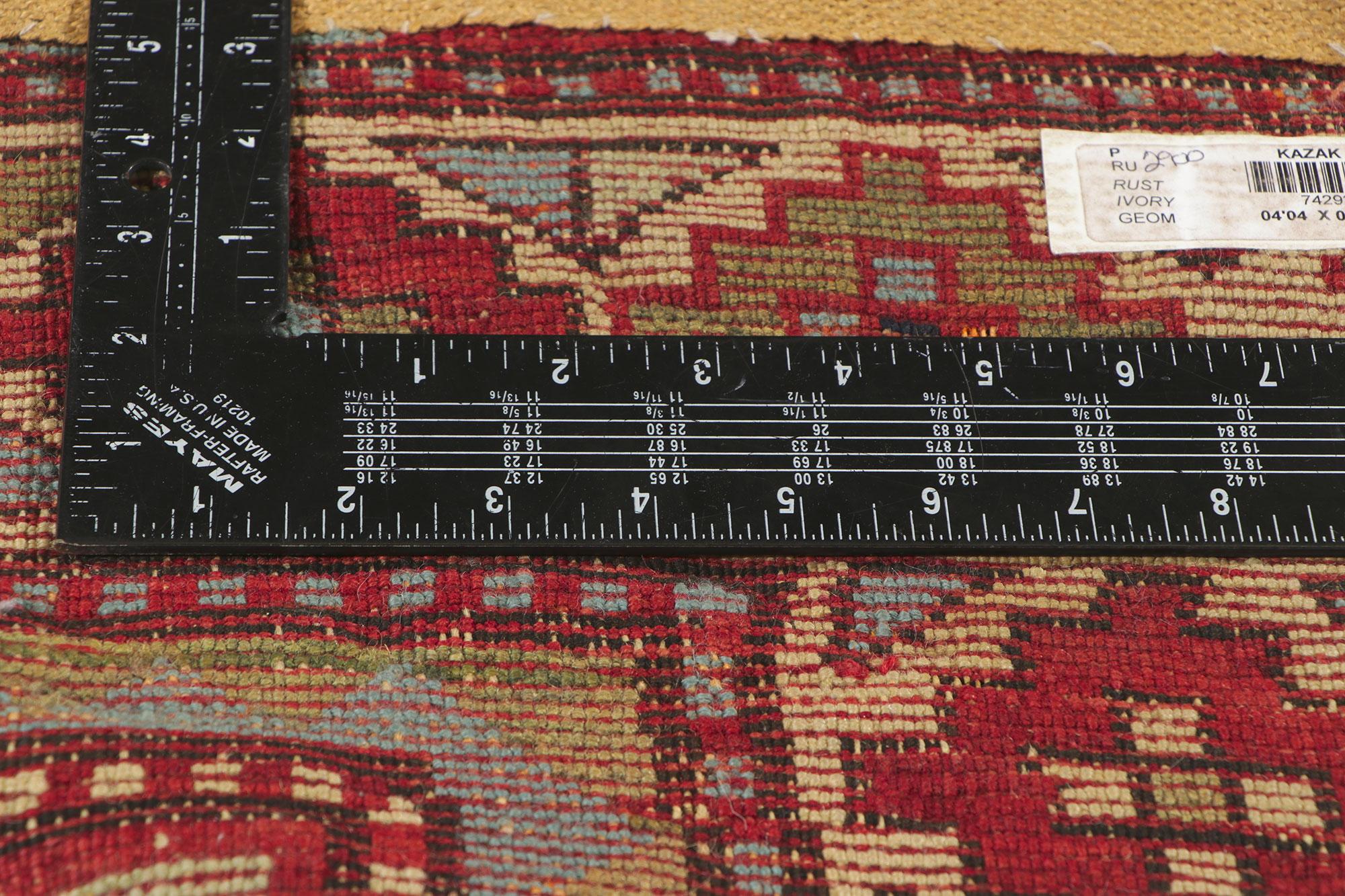 Wool Antique Caucasian Kazak Rug Russian Tribal Carpet For Sale