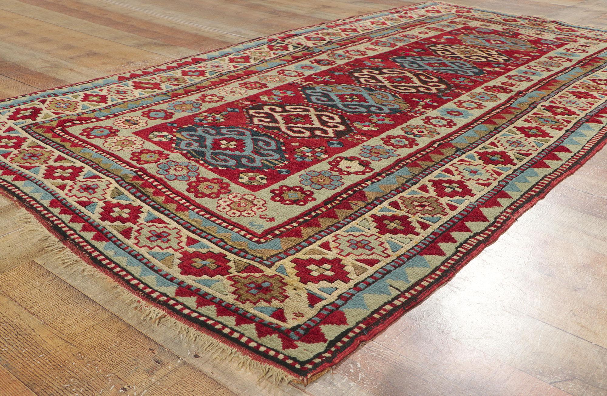 Antique Caucasian Kazak Rug Russian Tribal Carpet For Sale 1