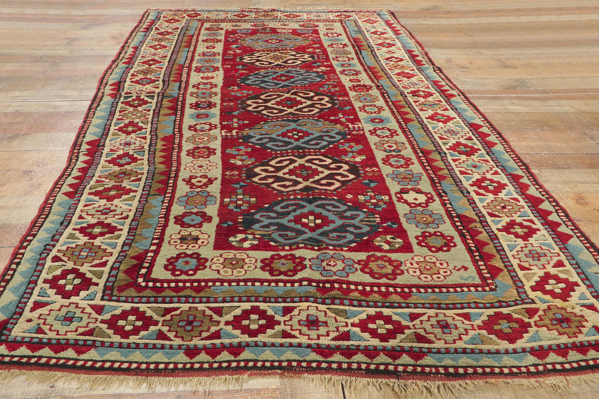 Antique Caucasian Kazak Rug Russian Tribal Carpet For Sale 2