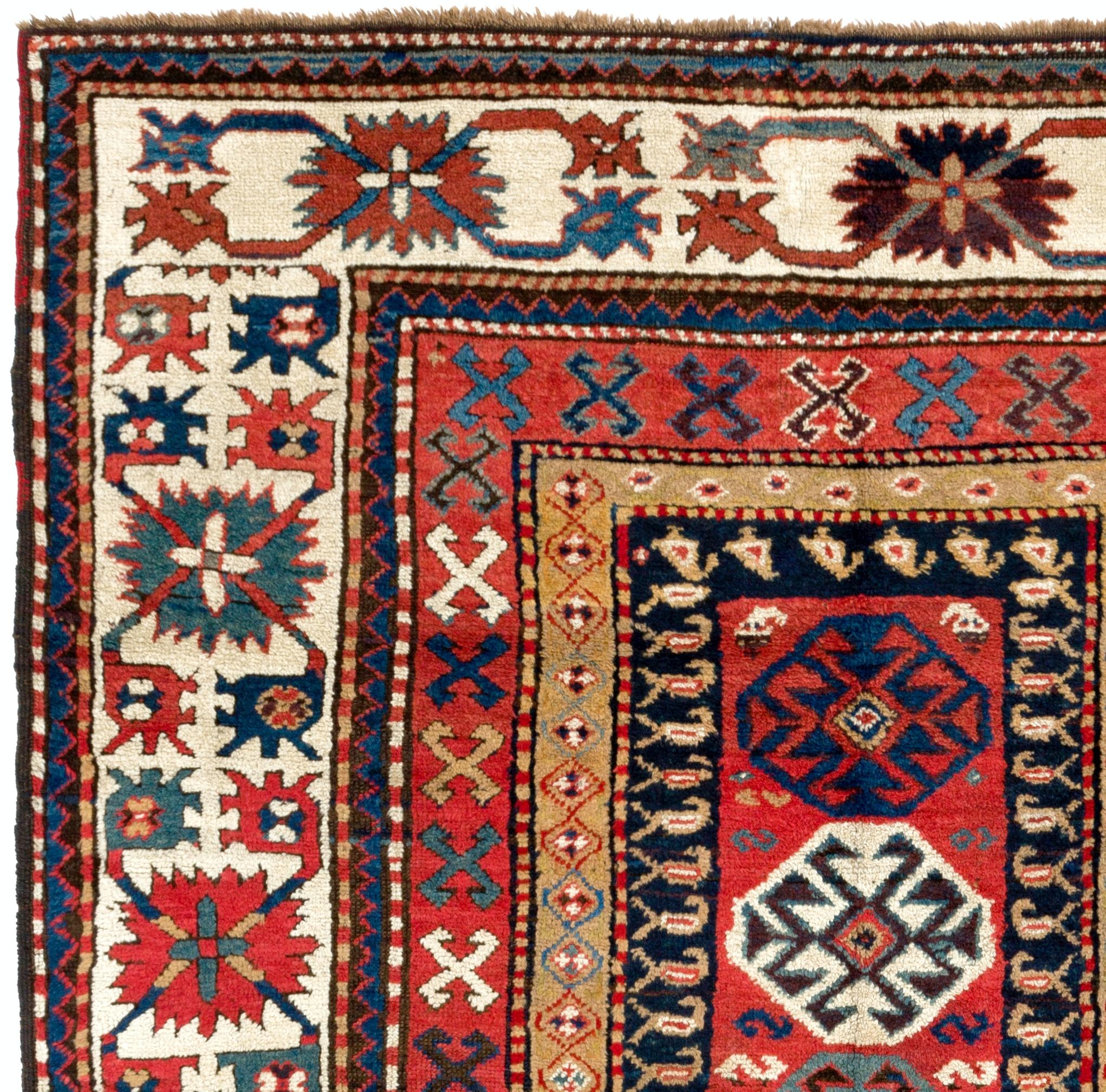 Hand-Knotted Antique Caucasian Kazak Rug, Top of the Shelf Collectors Carpet, circa 1870 For Sale