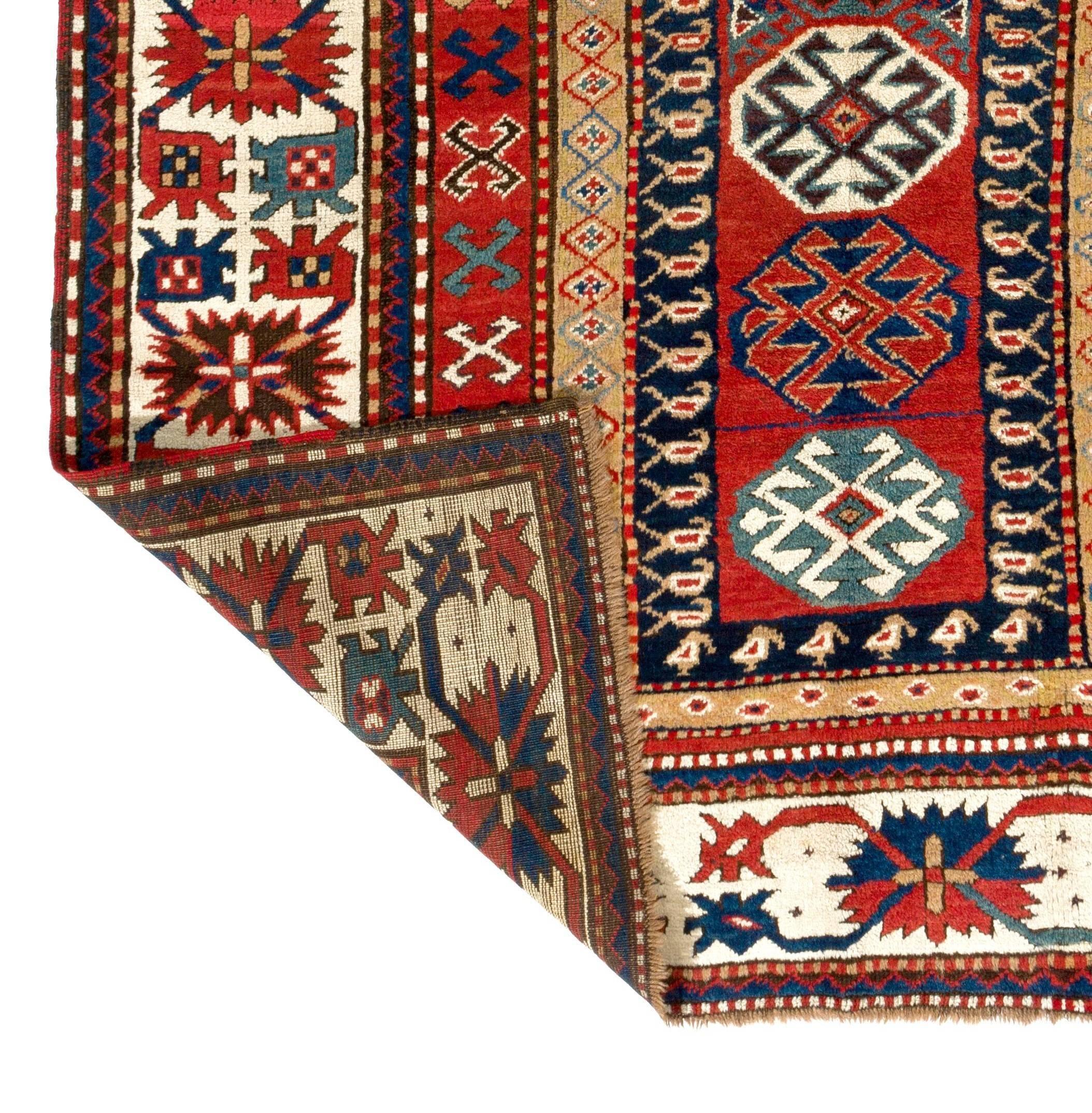 Mid-19th Century Antique Caucasian Kazak Rug, Top of the Shelf Collectors Carpet, circa 1870 For Sale