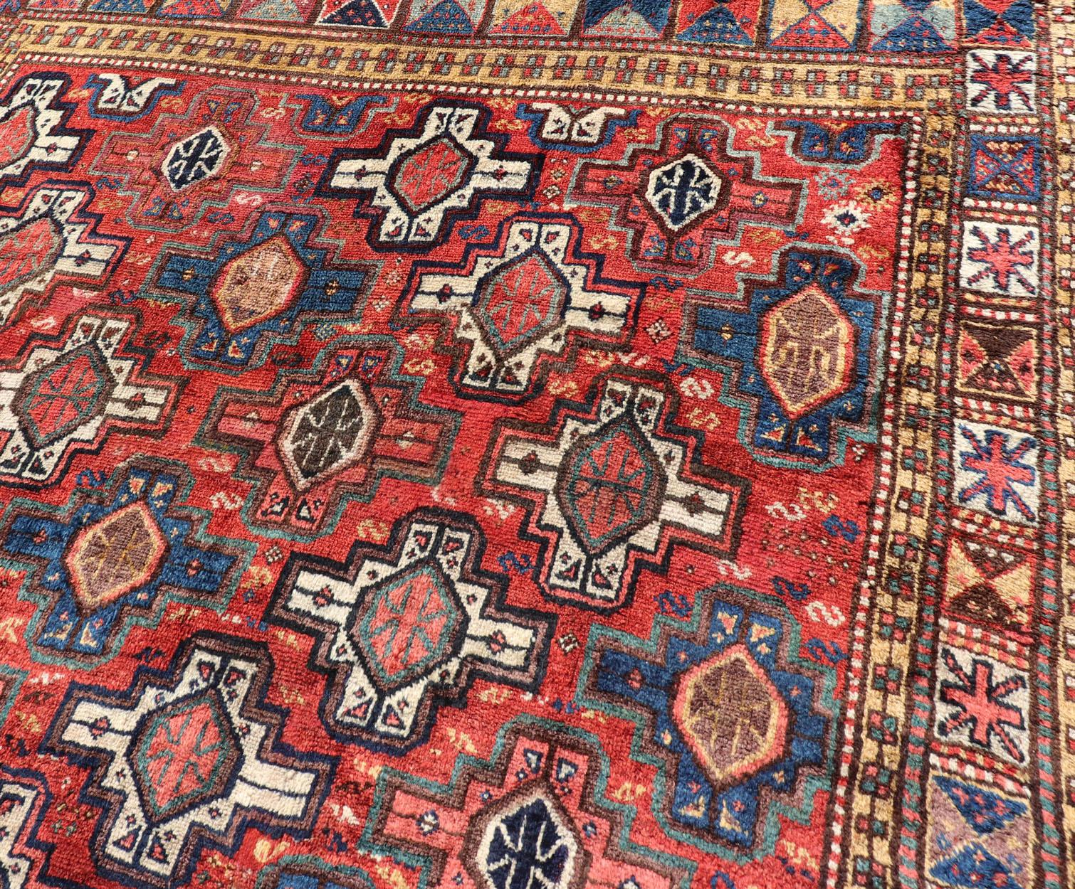 Antique Caucasian Kazak Rug with All-Over Tribal and Medallion Design For Sale 4