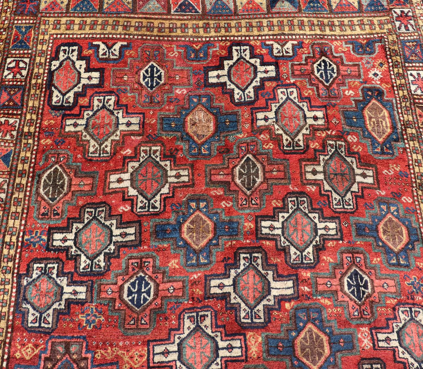 Antique Caucasian Kazak Rug with All-Over Tribal and Medallion Design For Sale 6