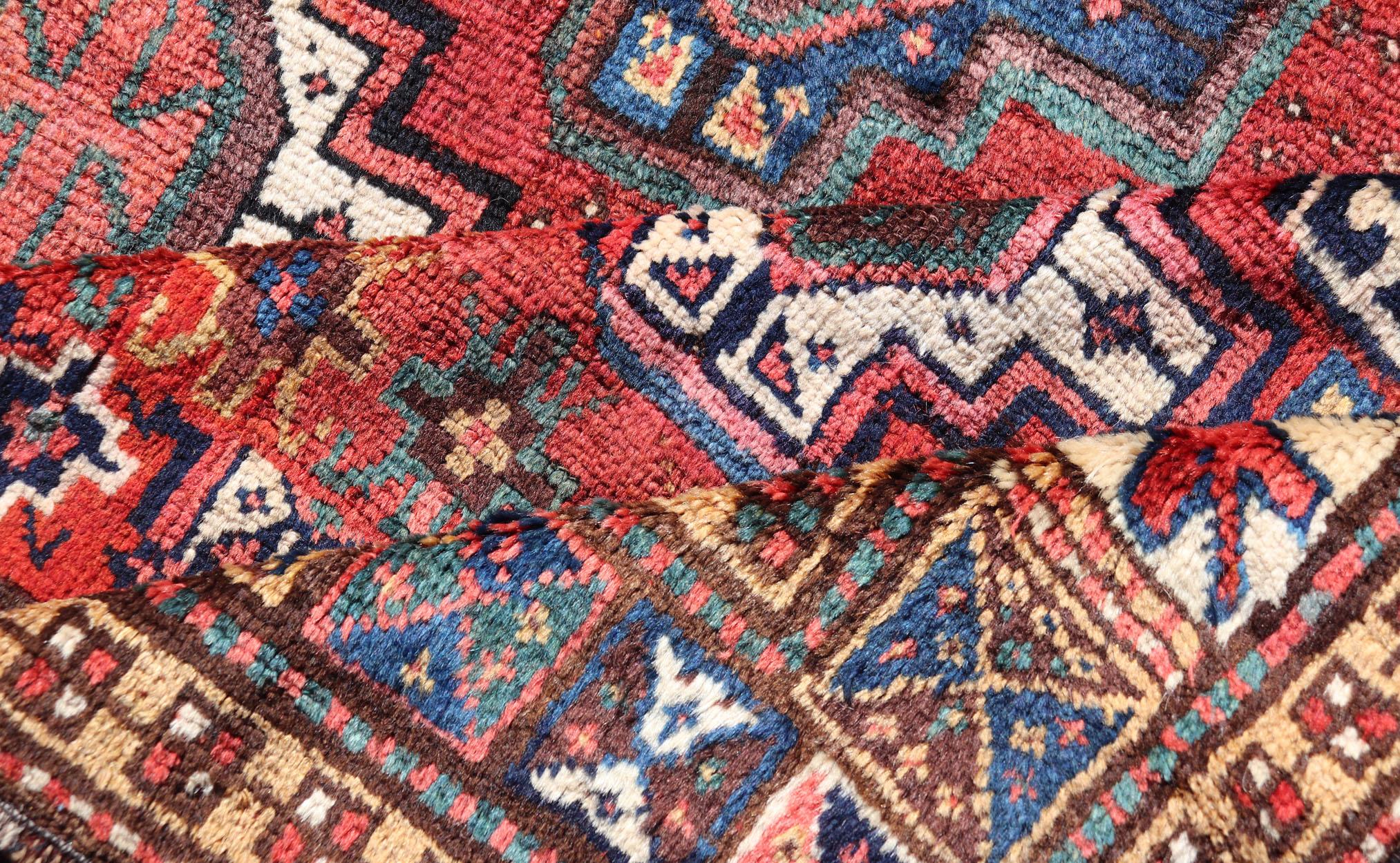 Antique Caucasian Kazak Rug with All-Over Tribal and Medallion Design For Sale 7